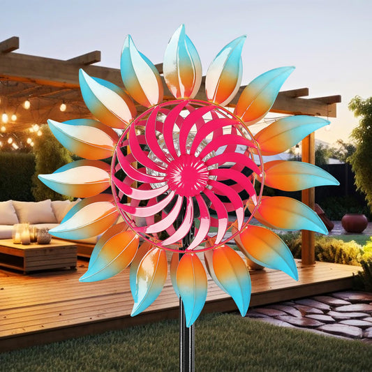 Solar Wind Spinner-Wind Spinners for Yard and Garden Metal Yard Art Kinetic Wind Spinner 75 in with Solar Powered Glass Ball for Yard Garden Backyard Lawn Decorations