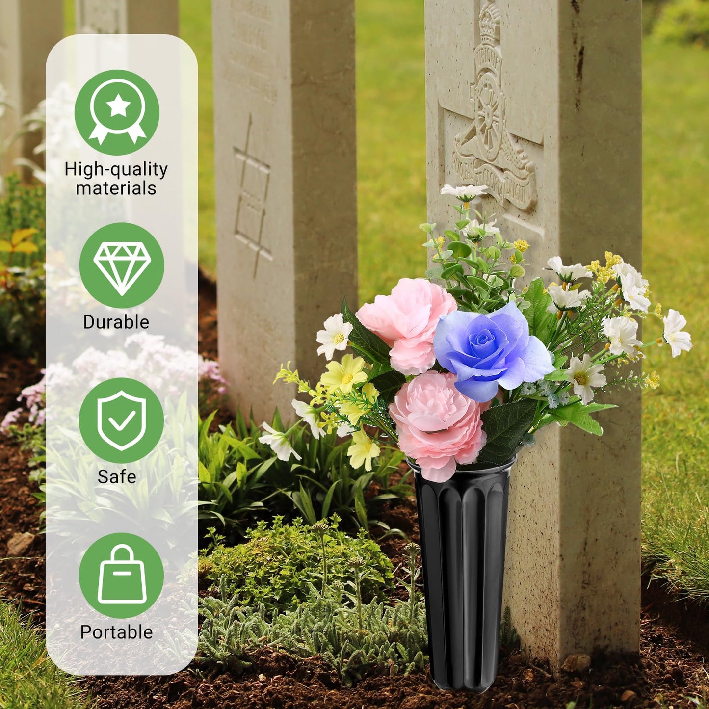 20 Pack Cemetery Vases with Spikes,Plastic Vases for Flowers,Grave Decorations for Cemetery,Grave Flower Holder,Memorial Floral Vases(Black)