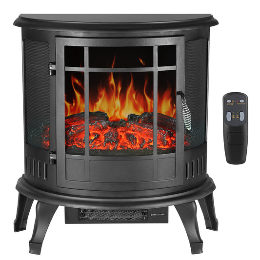 25" Freestanding Electric Fireplace Heater - Indoor Fireplace Stove with Realistic LED 3D Flames and Logs, Fire Places Electric, Infrared Heater with Remote Contro, Timer, 750 | 1500W