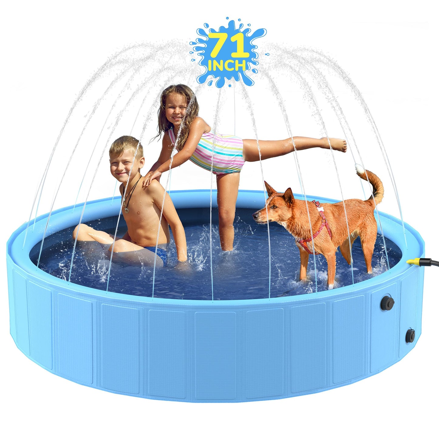 Bilibara 71'' Foldable Dog Pool, Sprinkler Pool for Kids, Non-Slip Kids Pool, Dog Swimming Pool for Kids, Heavy Duty Dogs Splash Pad Pools for Large Dogs, Hard Plastic Kiddie Pool for Backyard