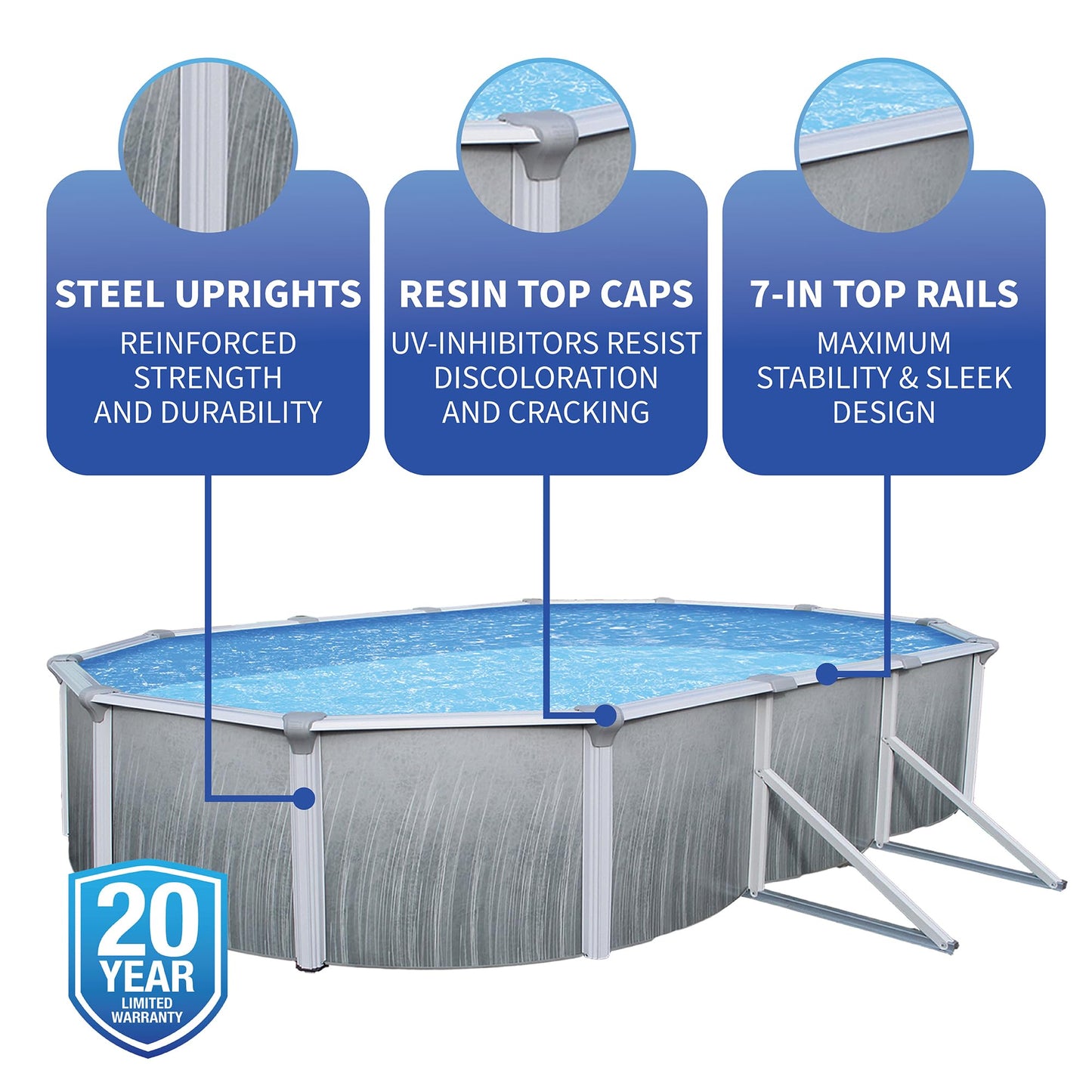 Blue Wave Martinique 12-Feet by 24-Feet Oval 52-Inch Deep 7-Inch Top Rail Metal Wall Swimming Pool Package