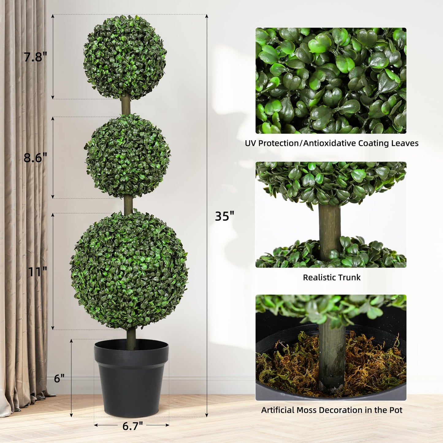 Hobyhoon 3FT Artificial Topiaries - Front Porch Plant, Outdoor Boxwood Topiary Trees Set of 2, Faux Boxwood Plants, Topiary Trees and Outdoor Artificial Plants for Front Porch, Patio and Garden Décor