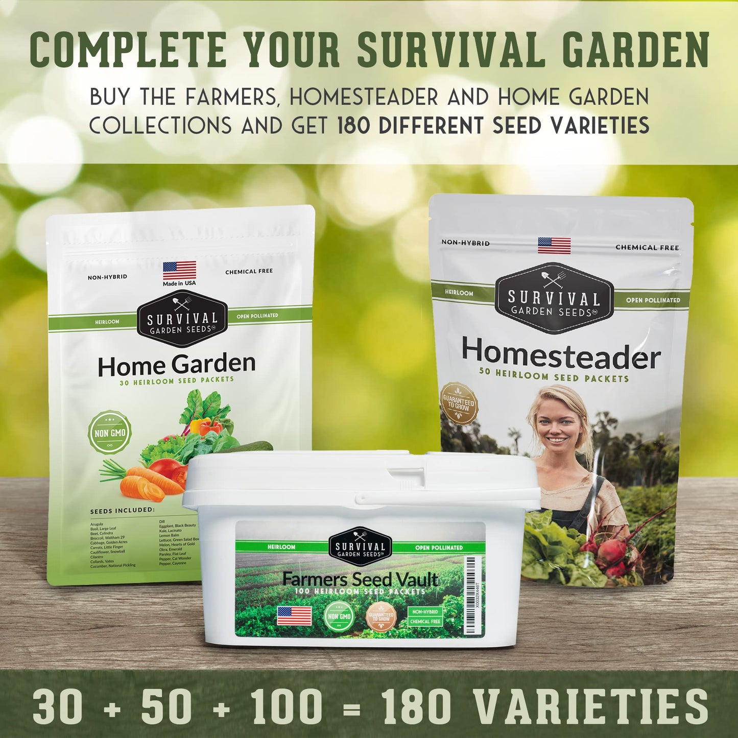 Survival Garden Seeds Home Garden Collection - 30 Pack with 18,500+ Non-GMO Heirloom Vegetable, Fruits, Herb Seed Varieties for Planting - Plant & Grow Survival Food & Emergency Preparedness Gear