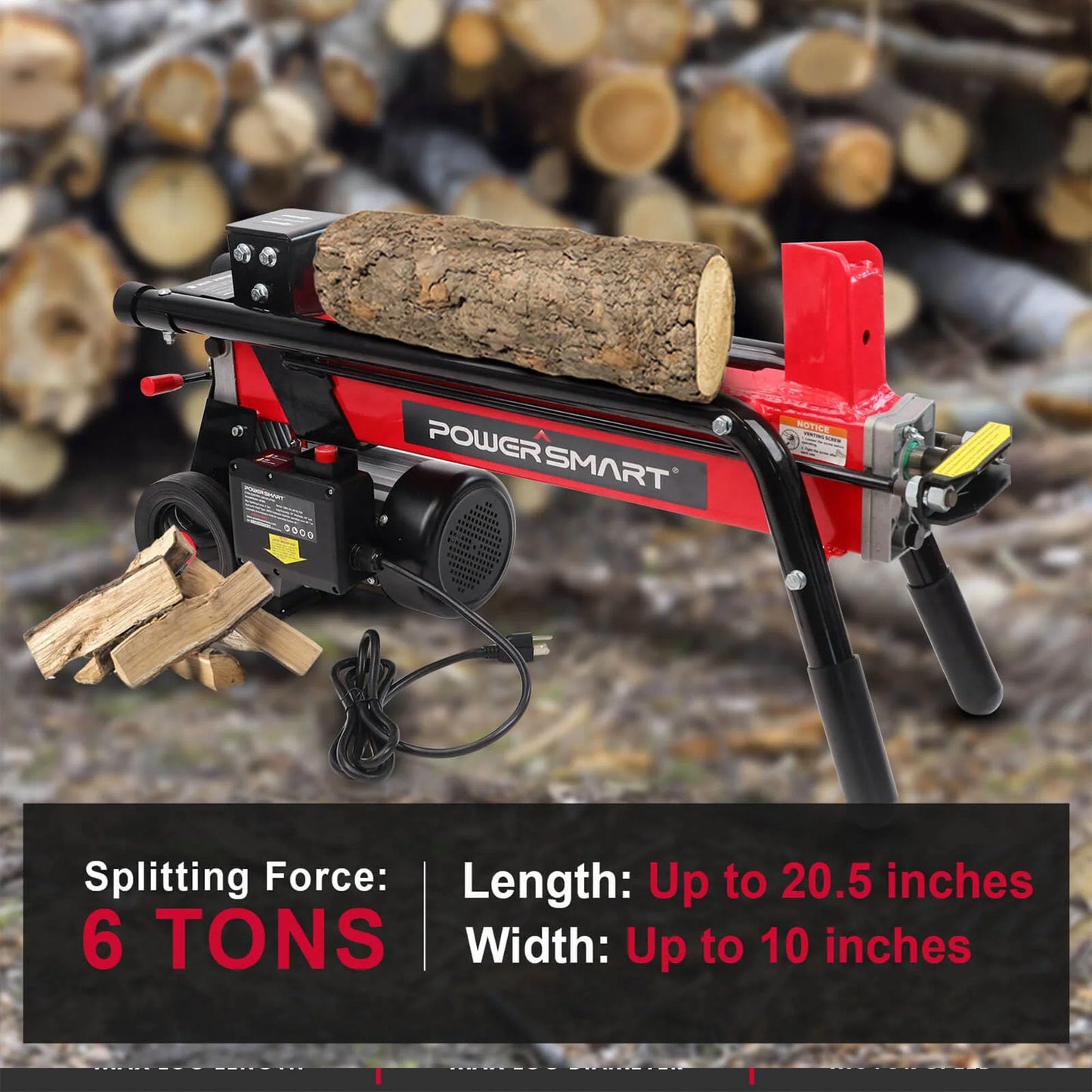 PowerSmart PS9006 Electric 6-Ton Log Splitter, Red