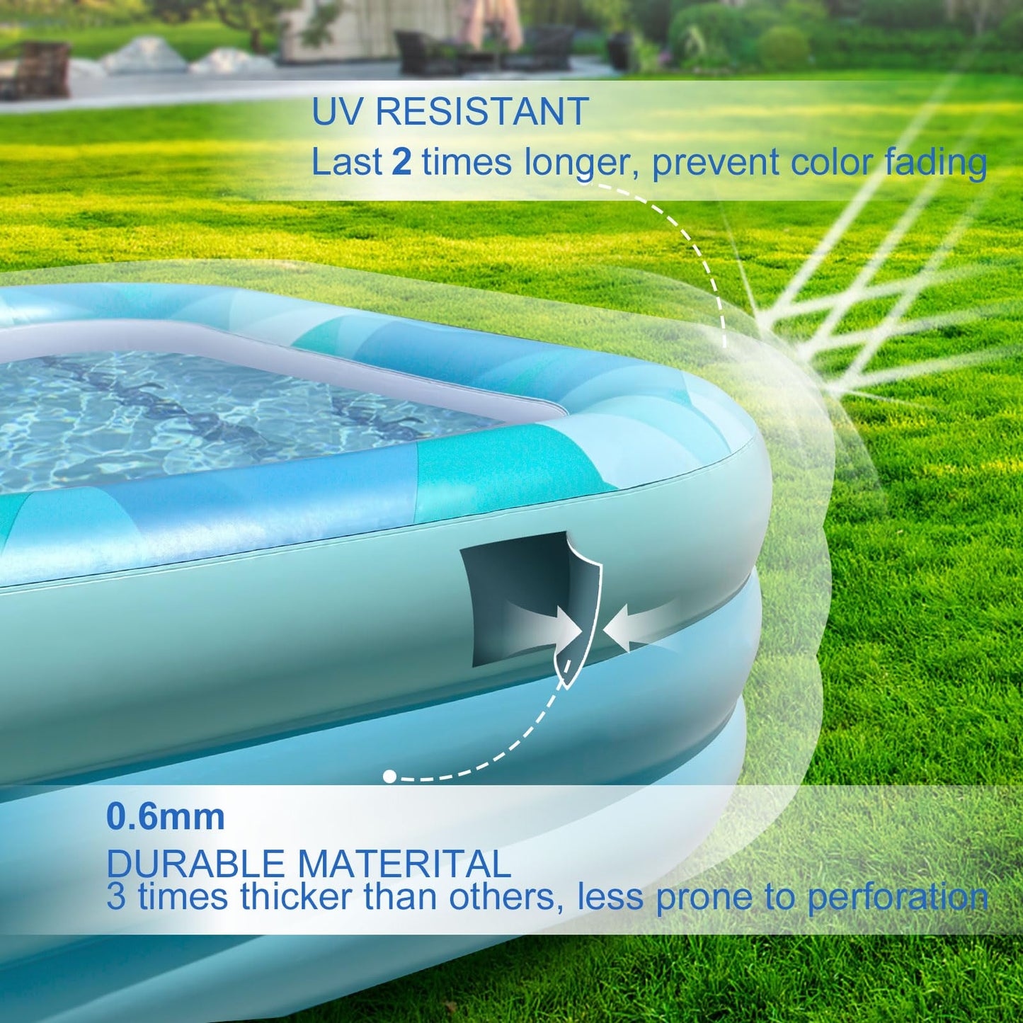 Inflatable Swimming Pool for Kids and Adults, 118" X 68" X 22" Large Size Inflatable Pool Durable Thickened Above Ground Swimming Pool, Blow Up Family Pool for Garden Lawn Backyard Summer Water Party