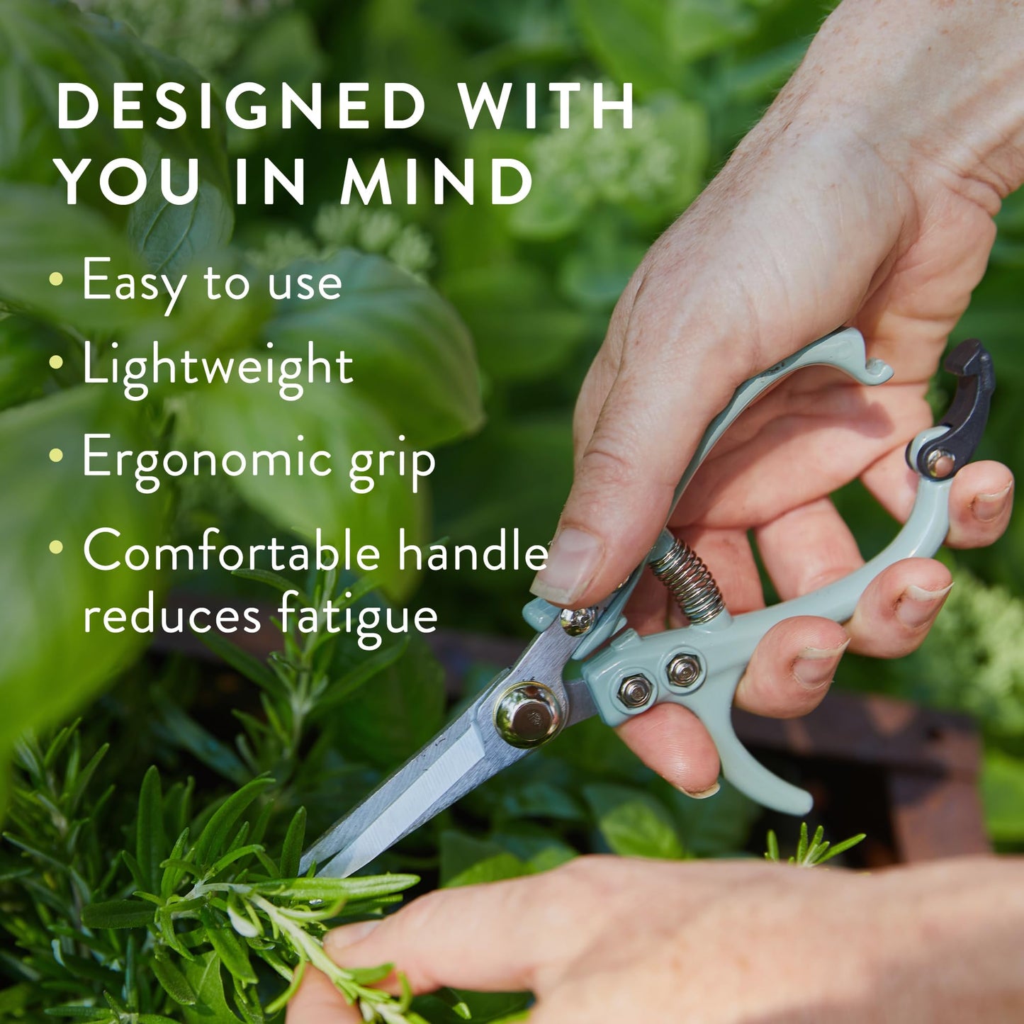 Modern Sprout Pruning Shears for Gardening, Herb Snips, Flower Cutting Scissors, Indoor Plant Shears, Lightweight, Ergonomic, Carbon Steel Blade, Easy-Lock Safety, Aesthetic (Ocean)