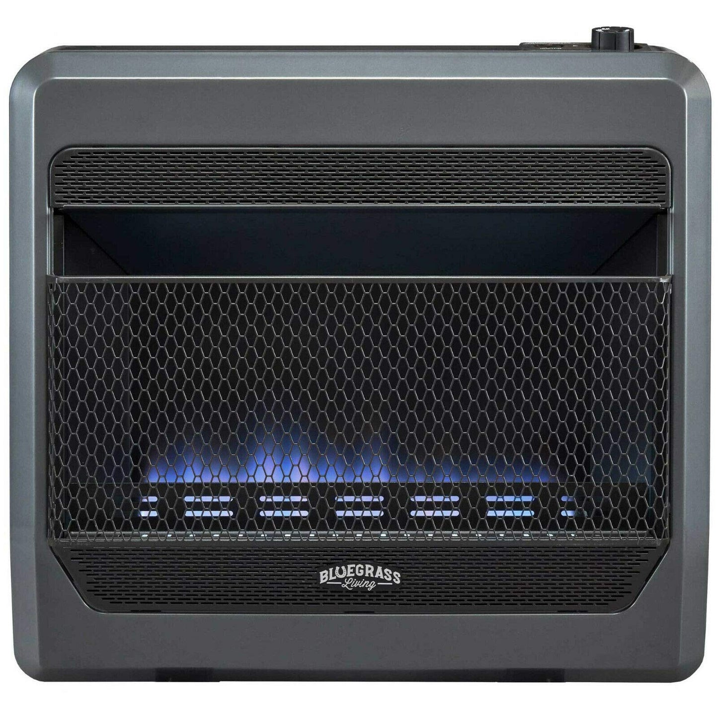 Bluegrass Living B30TPB-BB Ventless Propane Gas Blue Flame Space Heater with Thermostat Control, 30000 BTU, Heats Up to 1400 Sq. Ft., Includes Wall Mount, Base Feet, and Blower, Black