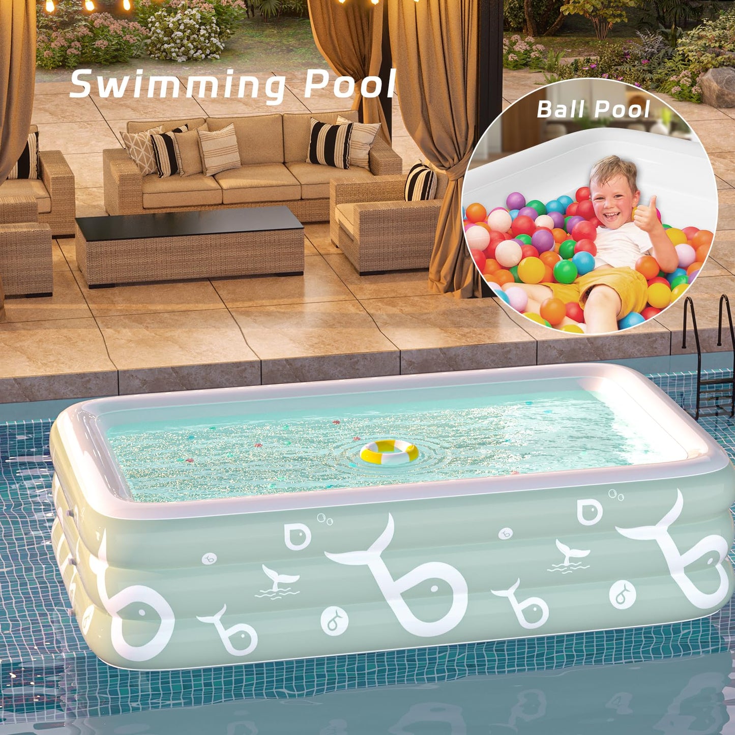 Inflatable Pool, Kiddie Pool, Inflatable Swimming Pool, 103'' X 69'' X 24'' Thickened Family Swimming Pool for Toddlers, Inflatable Air Pump