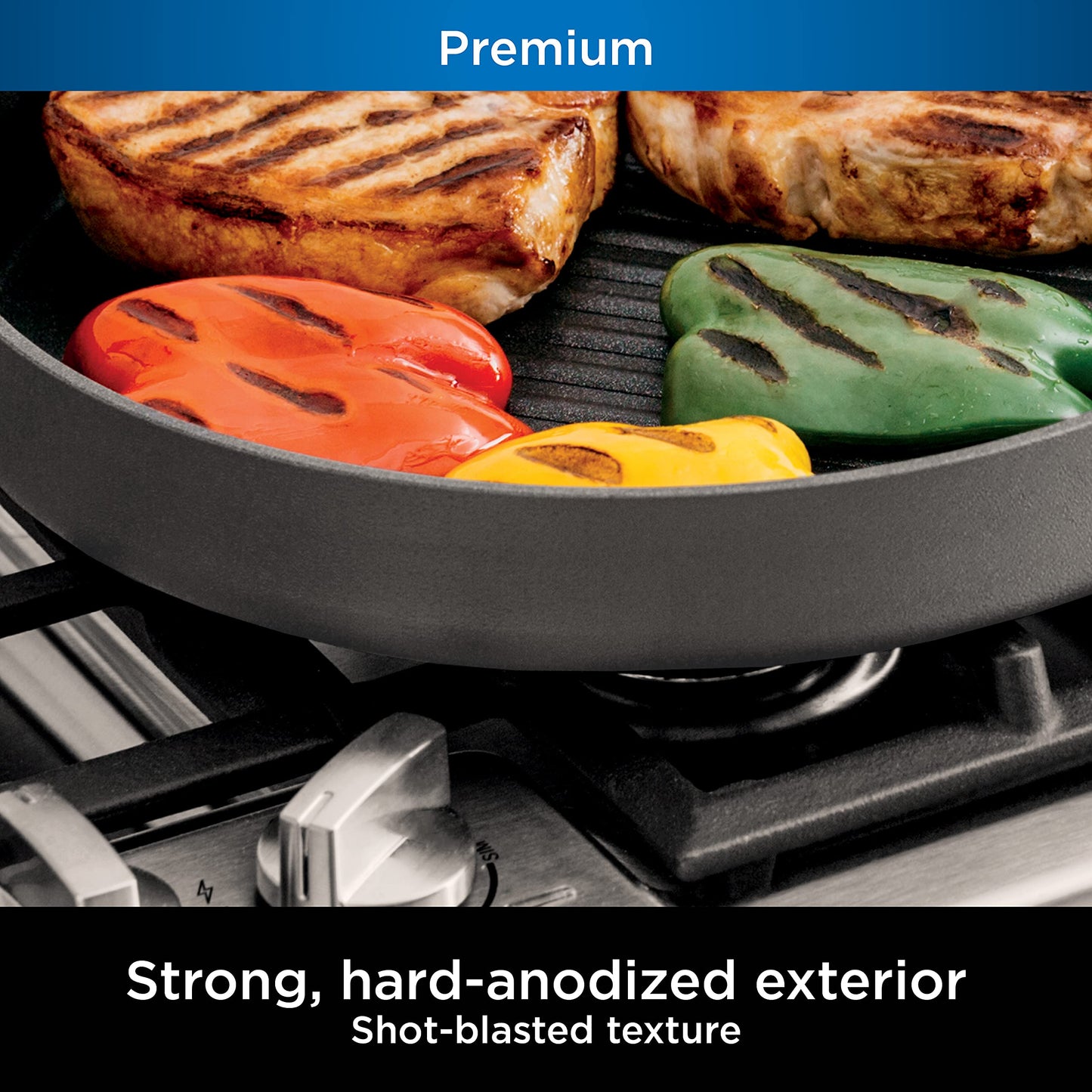 Ninja C30530 Foodi NeverStick Premium 12-Inch Round Grill Pan, Hard-Anodized, Nonstick, Durable & Oven Safe to 500°F, Slate Grey
