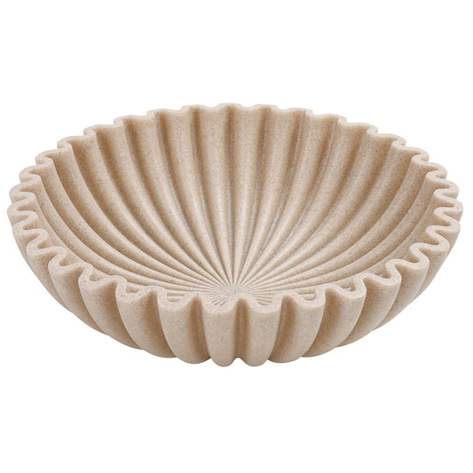 YMXYJM Large Decorative Bowl, Modern Handicraft Bowls for Home Decor, Decorative Fruit Bowl for Kitchen Counter, Ruffle Bowl Decor, Stylish Key Bowl for Entry Table, Artificial Stone Beige