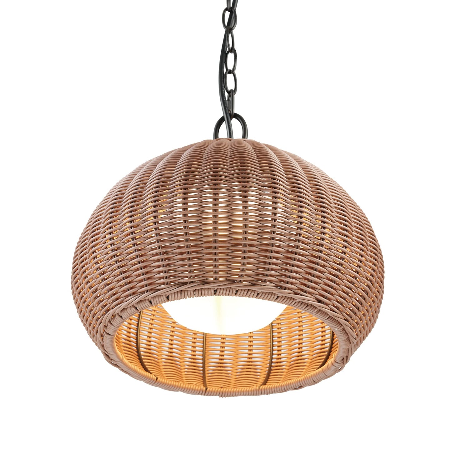 Globe 44761 1-Light Outdoor Plug-in Pendant Light, Plastic Rattan Shade, Frosted Inner Shade, Bronze Hanging Cord and Chain, Kitchen Island, Cafe, Ceiling Hanging Light, Bulb Not Included