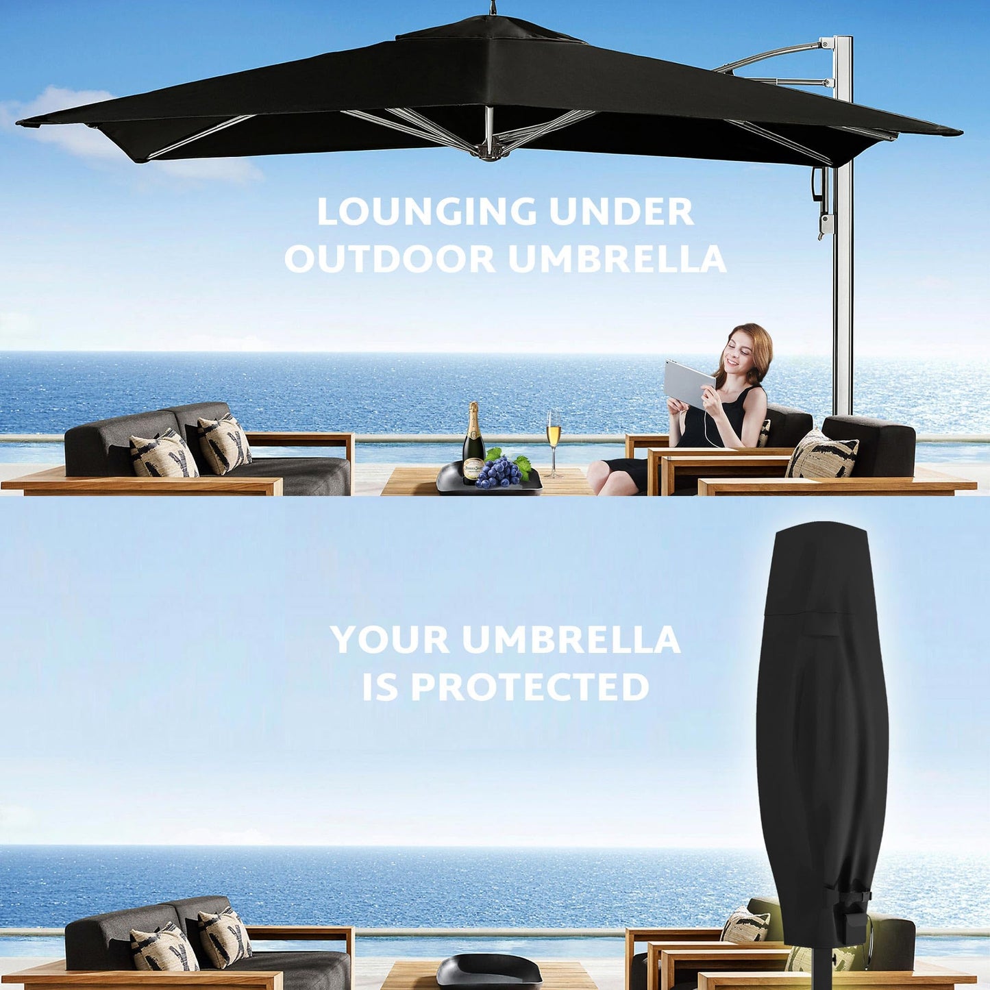 iBirdie Outdoor Patio Umbrella Cover Fits 9 - 13 Feet Offset Umbrella - Cantilevers Offset Umbrella or Large Market Umbrella - 600D Waterproof and Weatherproof with Zippers and Rod