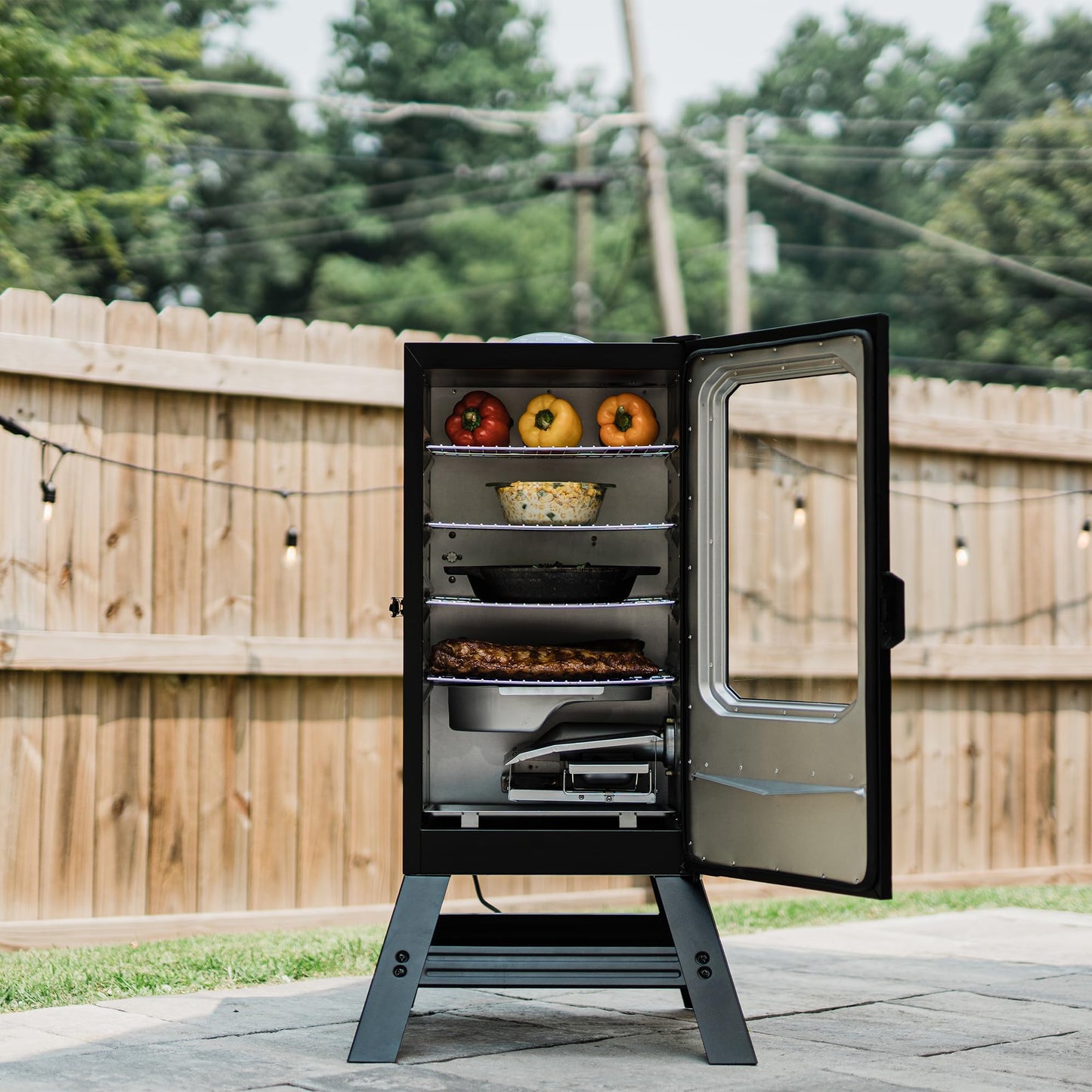 Masterbuilt® 30-inch Digital Electric Vertical BBQ Smoker with Leg Kit, Side Wood Chip Loader and 710 Cooking Square Inches in Black, Model MB20070421