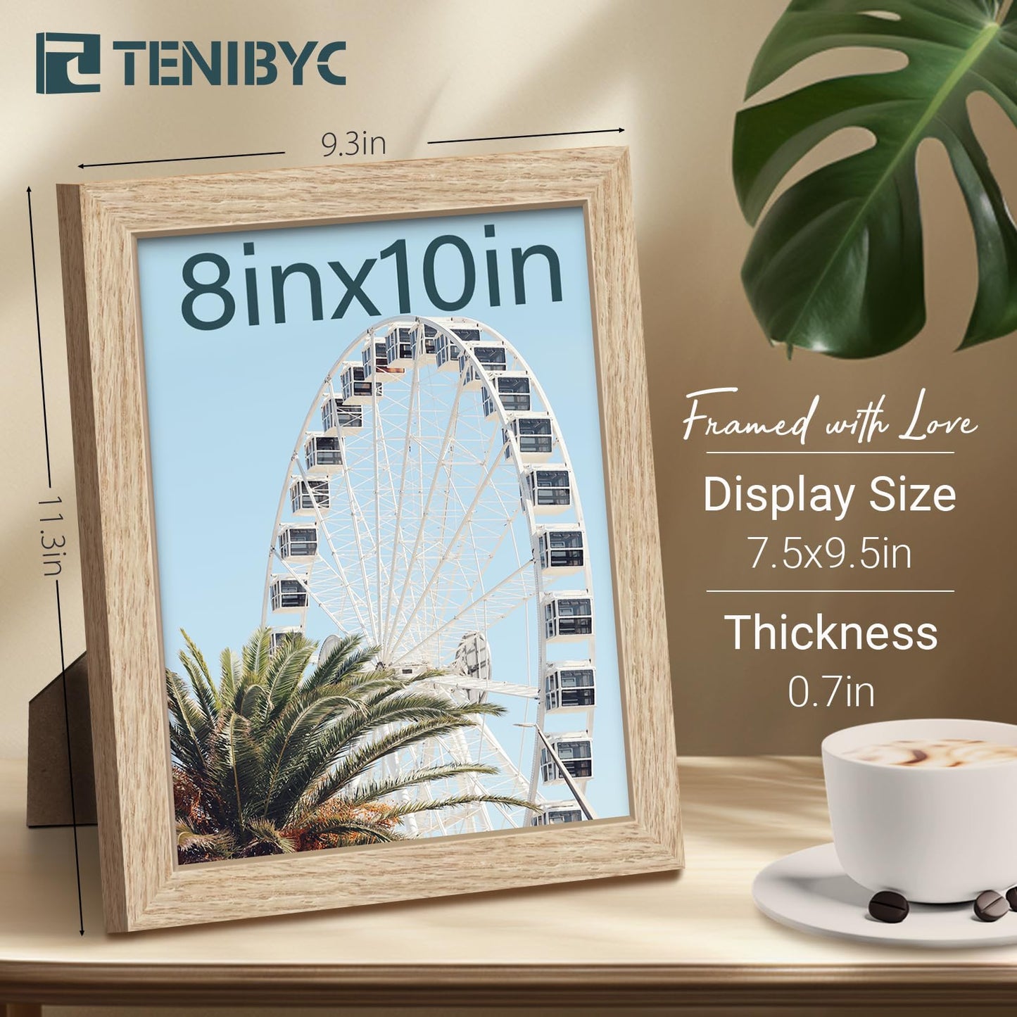 TENIBYC 8x10 Oak Picture Frame with HD Glass - 3pk, Natural Solid Wood Poster Frame, Wall Gallery Frame