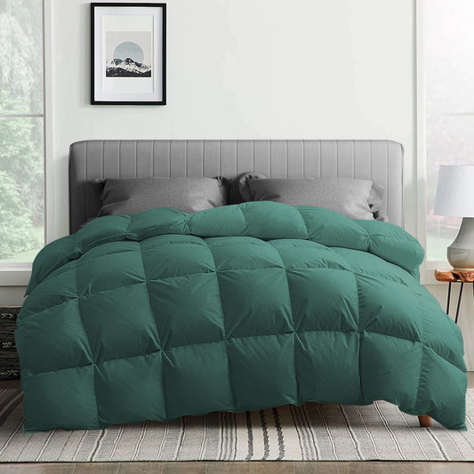 puredown® Goose Feather Comforter Full Size, Pinch Pleat All Season Medium Warmth Duvet Insert, Luxury Hotel Collection Comforters, Ultra Soft 100% Cotton Cover (90''x90'',Green)