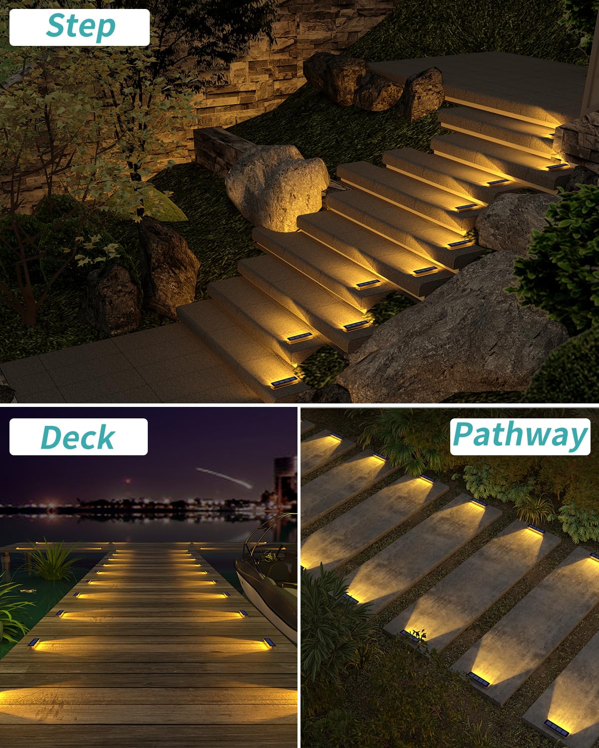 DetarZinLED Solar Outdoor Step Lights 6 Packs, IP68 Waterproof Solar Lights for Outside Stair, Stick on Solar Decoration Lights for Front Porch Step, Stair, Dock Deck, Pathway, Driveway