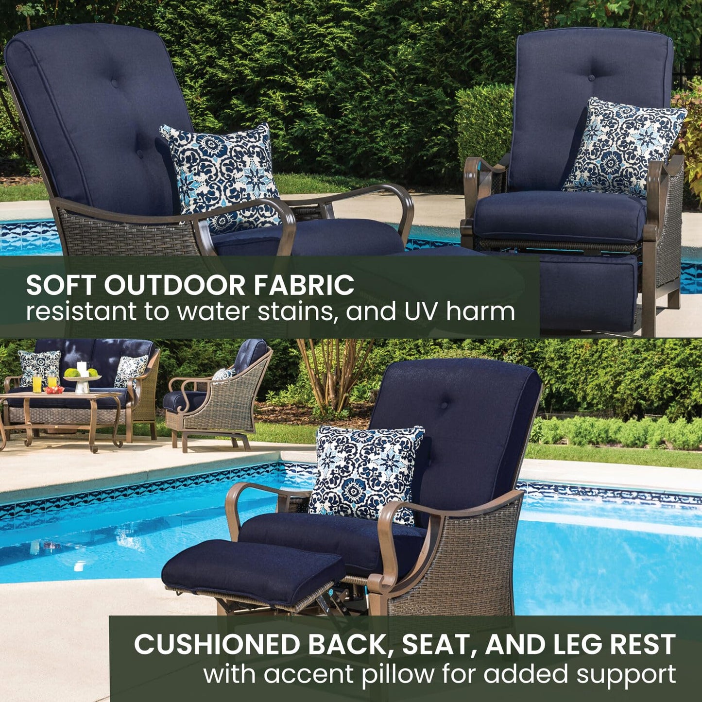 Hanover Ventura Brown Wicker Outdoor Recliner Chair with Cushions and Accent Pillow, Luxury All-Weather Outdoor Patio Recliner Chair with Rust Resistant Steel Frames for Deck, Backyard, Pool Side