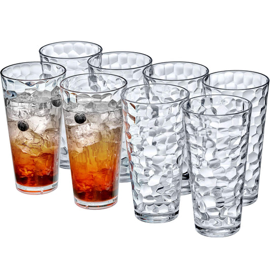 Amazing Abby - Iceberg - 24-Ounce Plastic Tumblers (Set of 8), Plastic Drinking Glasses, All-Clear High-Balls, Reusable Plastic Cups, Stackable, BPA-Free, Shatter-Proof, Dishwasher-Safe