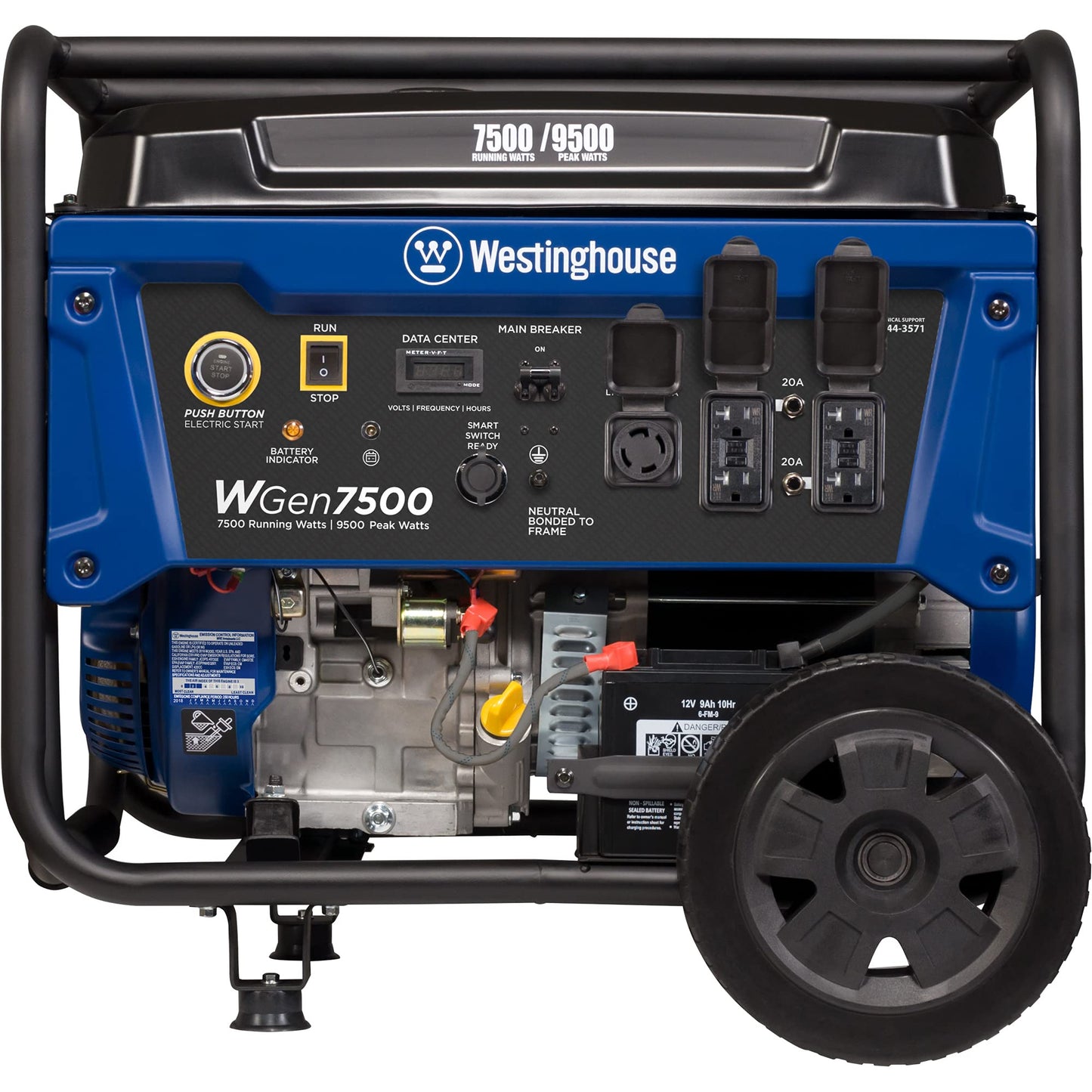 Westinghouse Outdoor Power Equipment 9500 Peak Watt Home Backup Portable Generator, Remote Electric Start with Auto Choke, Transfer Switch Ready 30A Outlet, Gas Powered,Black/Blue