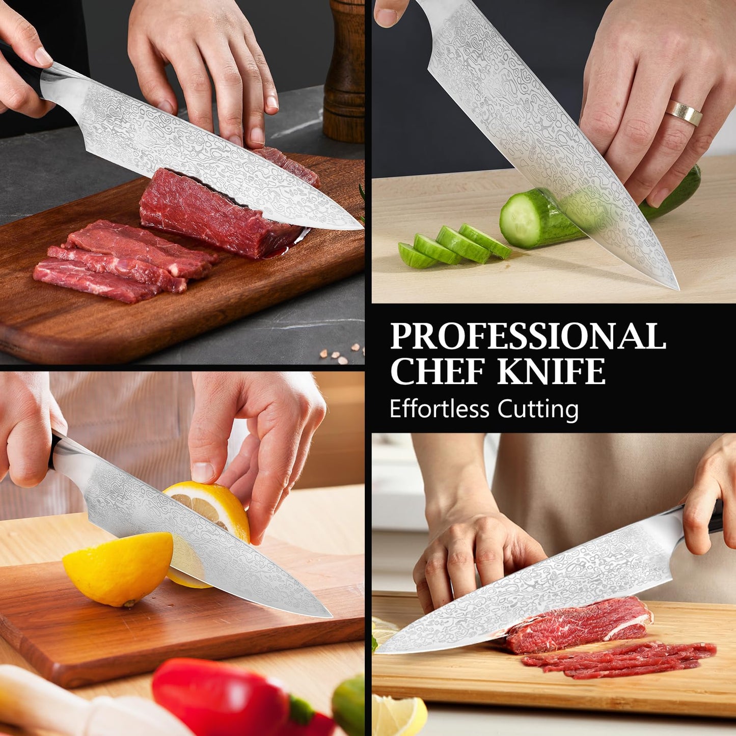 BULOFE 8" Professional Chef Knife, Super Sharp Chef's Knife with Finger Guard and Knife Sharpener, High Stainless Steel with Ergonomic Handle