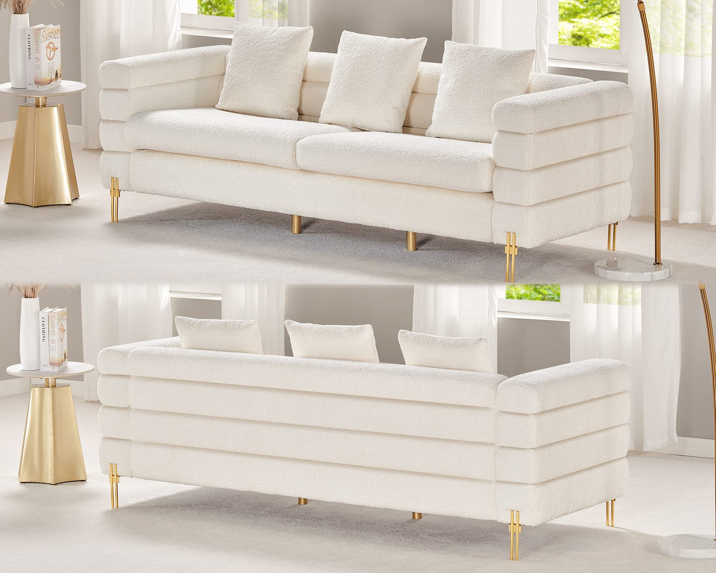 AMERLIFE Sofa, 2 Piece Sofa Set, Loveseat Set- Oversize Sofa Couch, Comfy Sofa for Living Room- Bouclé Deep Seat Sofa, White Sofa
