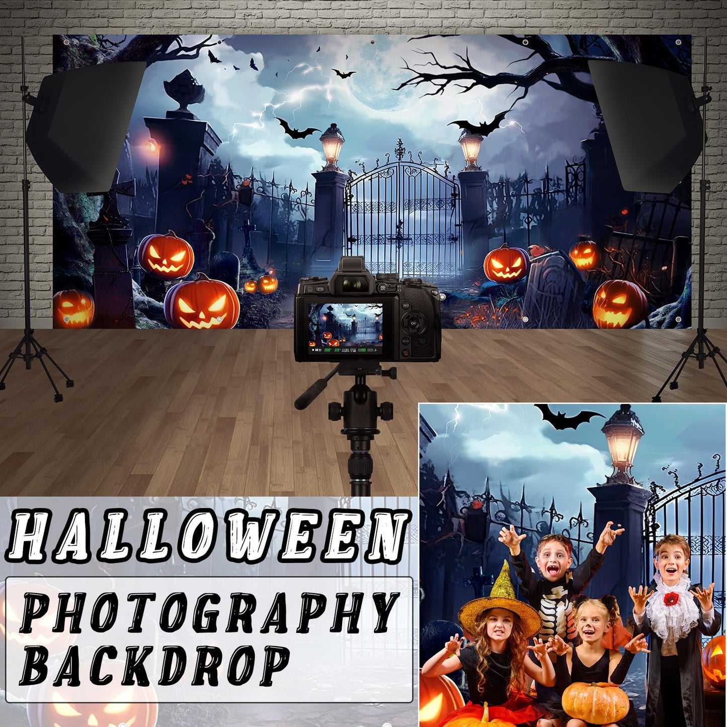 Preboun Halloween Garage Door Banner Large Hanging Backdrop Door Cover Halloween Garage Wall Decorations for Outdoor Holiday(6 x 13 ft)