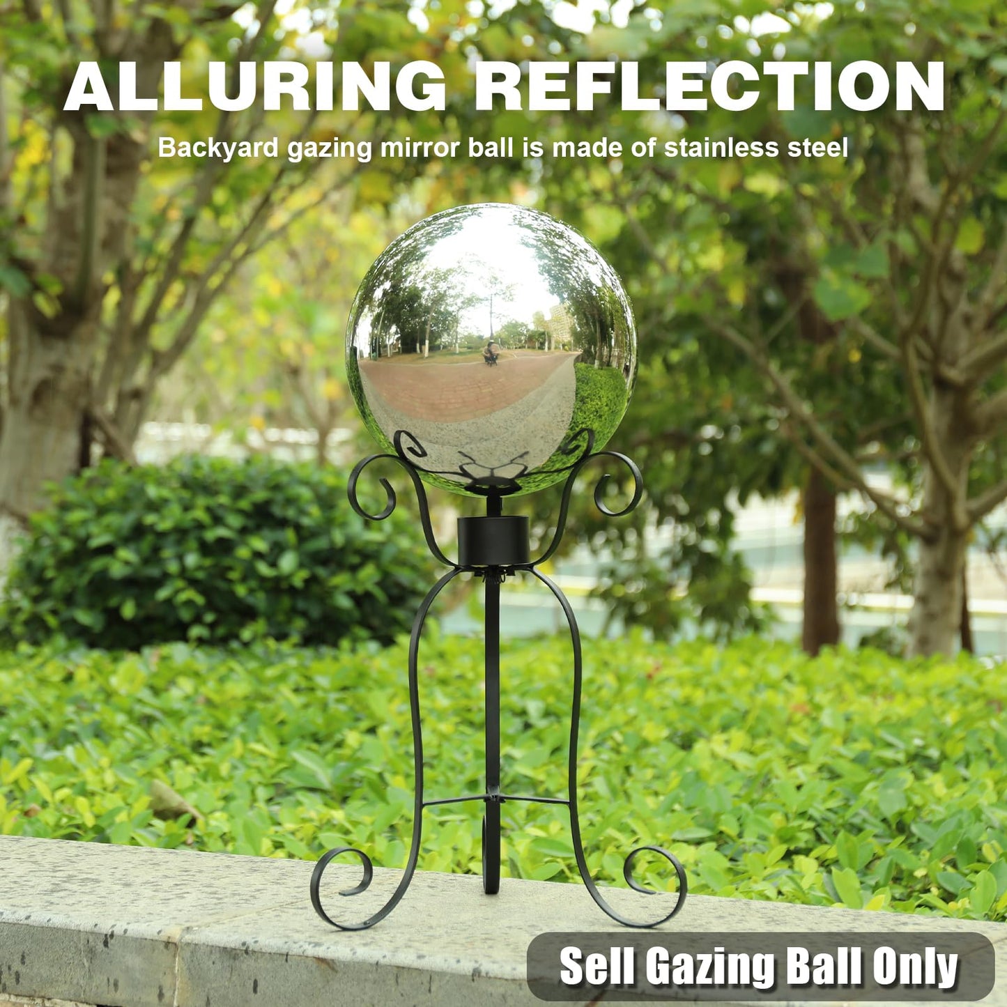 VCUTEKA Gazing Ball, 10" Stainless Steel Mirror Ball Reflective Garden Sphere, Gazing Globe for Home Garden Patio Lawn Outdoor and Indoor Decorative, Silver