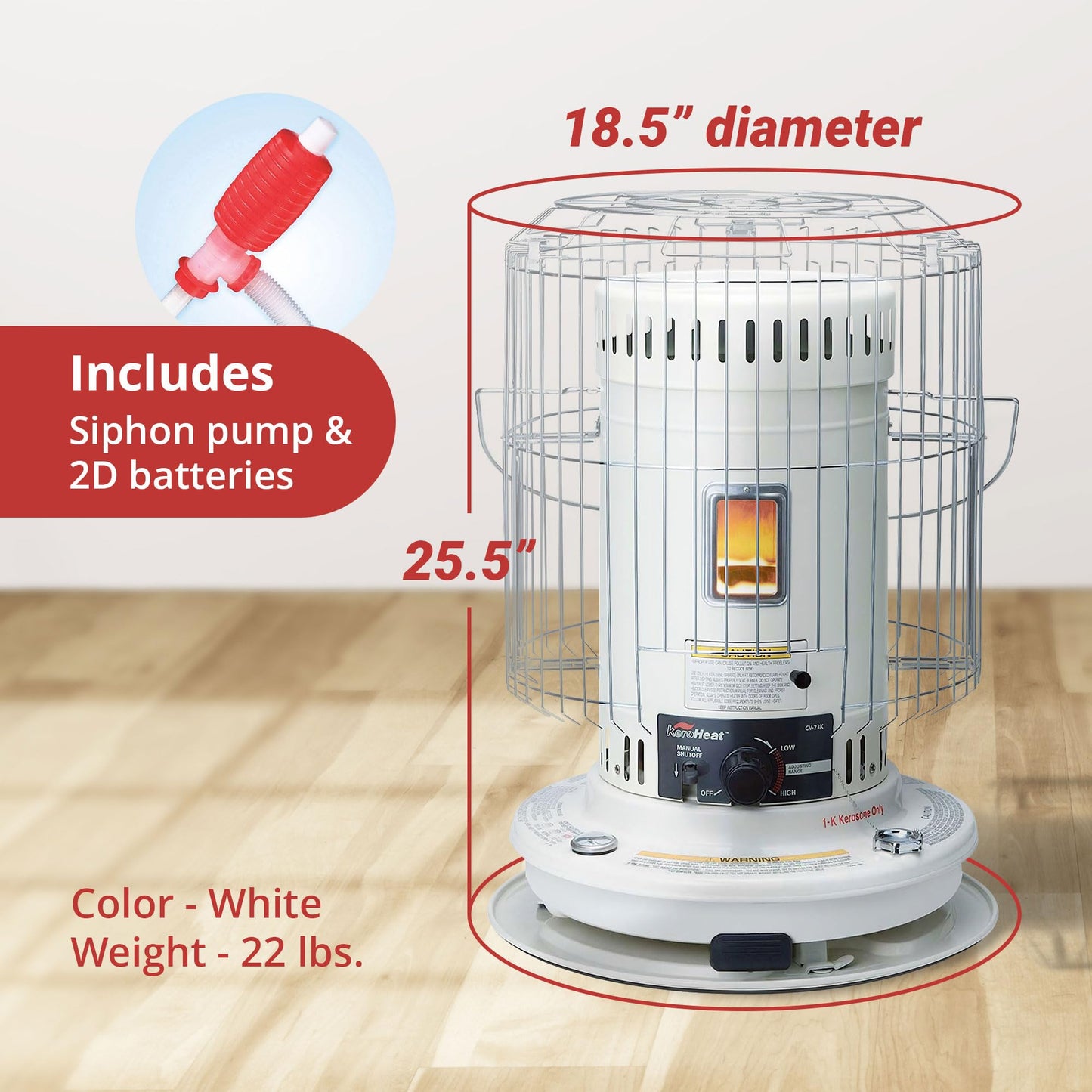 Sengoku Indoor & Outdoor Kerosene Heater, 23,500 BTU, Portable Use, White