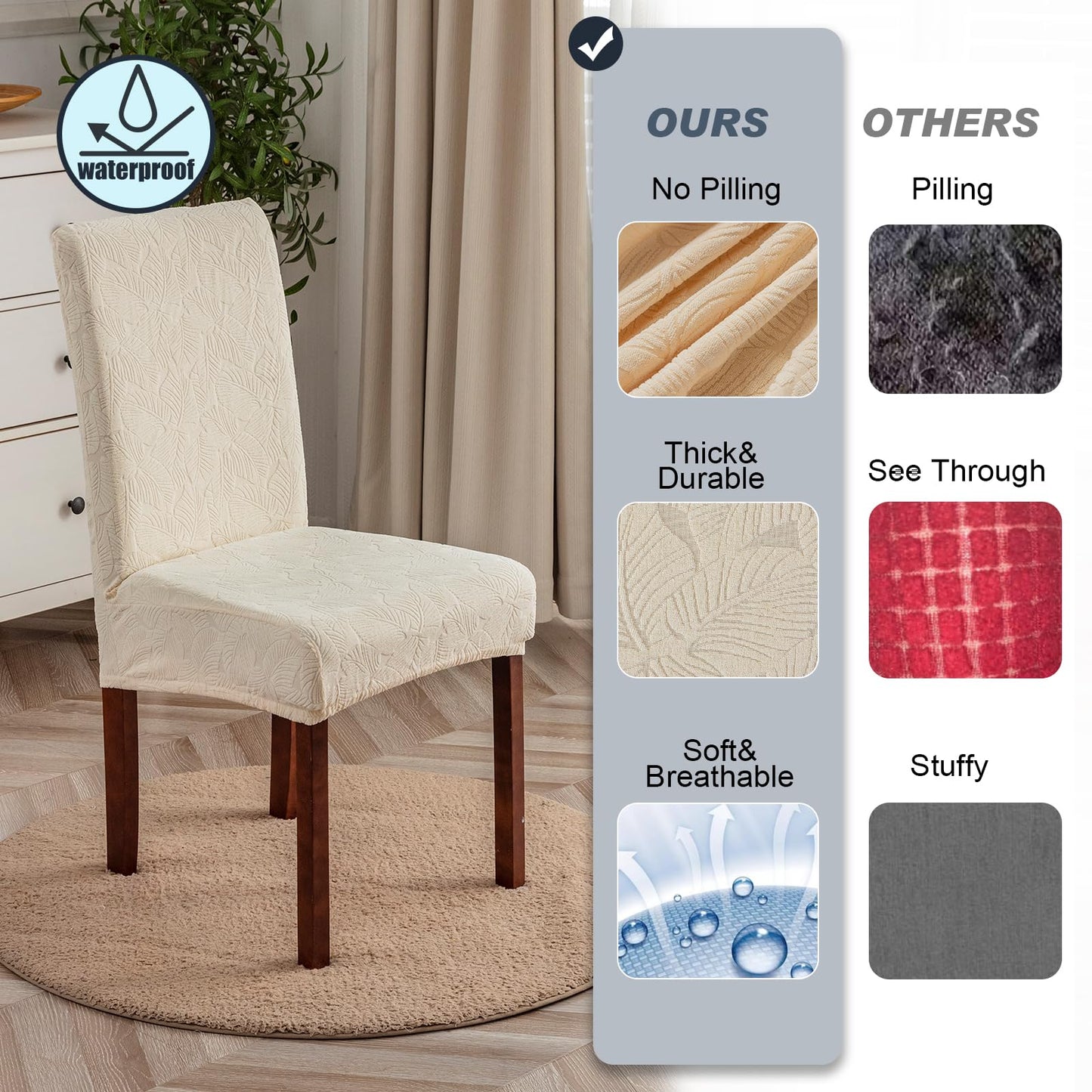 YUEANG Waterproof Dining Chair Covers, Chair Covers for Dining Room Stretch Parsons Chair Slipcover, for Dining Room Kitchen Chair Protector Cover, Removable, Washable