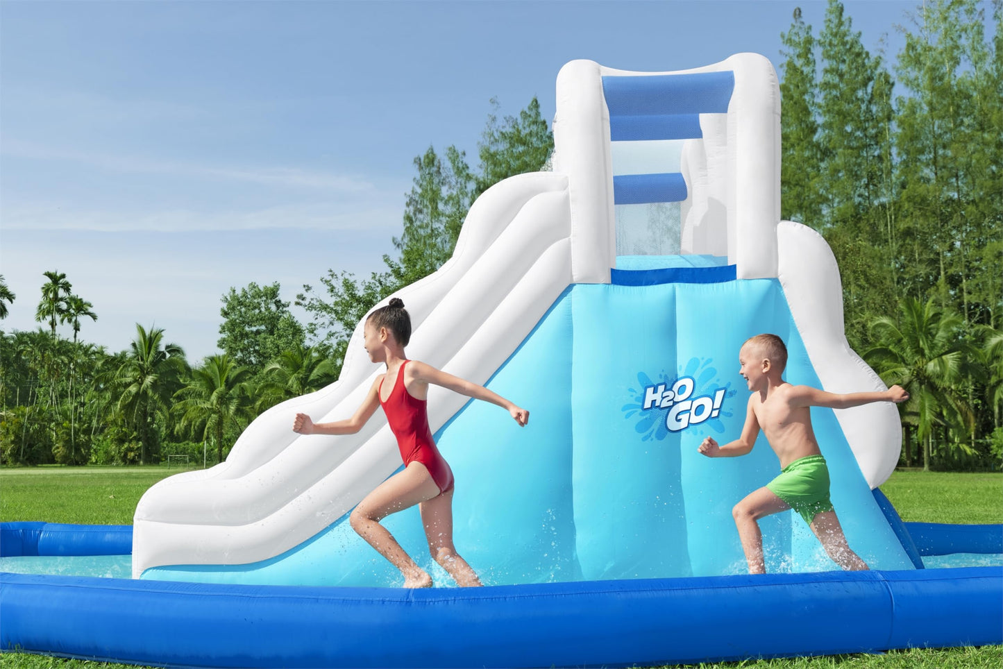 Bestway H2OGO! Waterfall Waves Mega Water Park | Inflatable Slide and Pool Fits Up to 6 Children