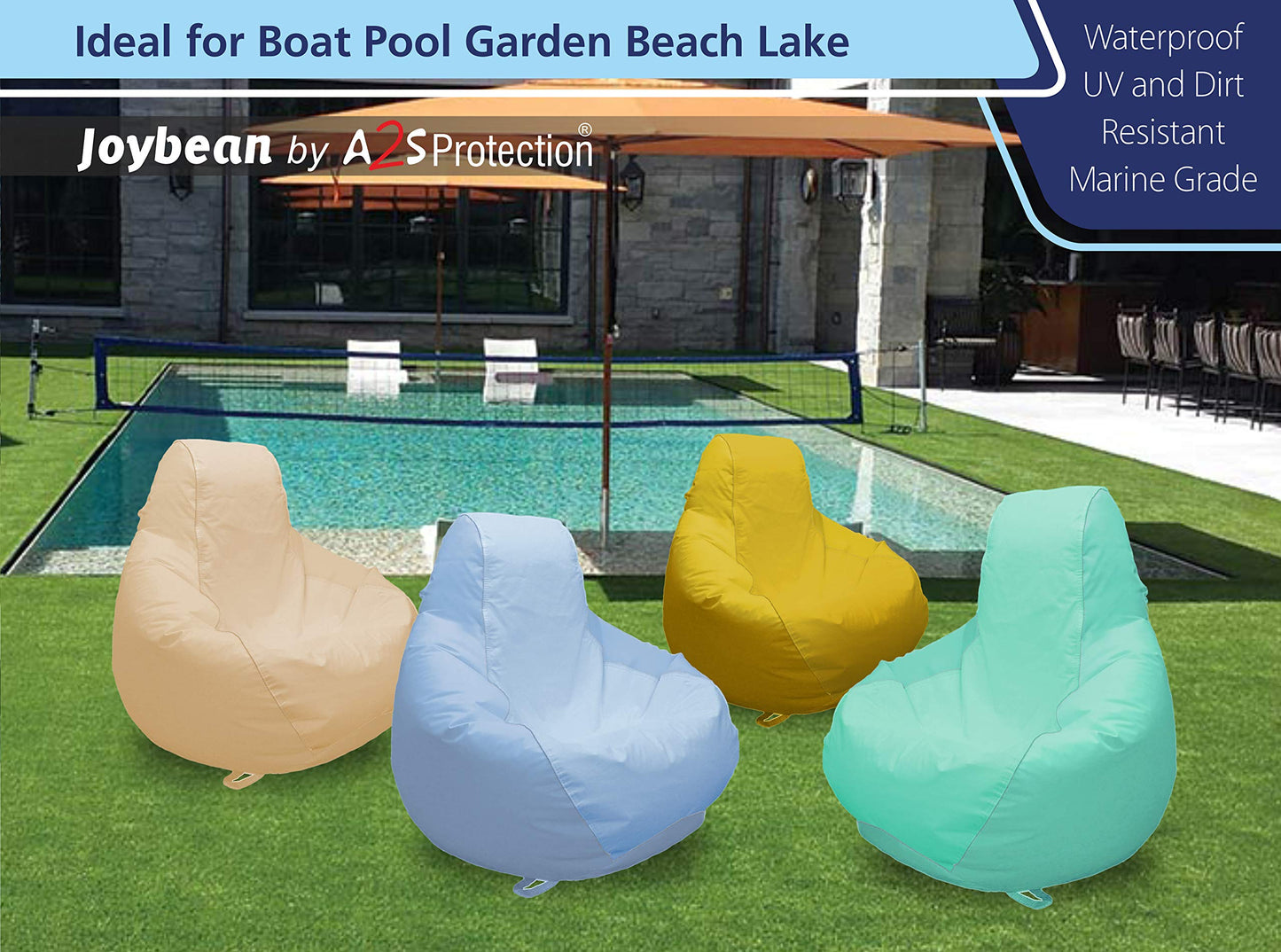 JoyBean Outdoor Bean Bag Chair - Water Resistant Marine Vinyl Ideal for Yacht Boat Pool Patio Garden Marine - Lawn Chair - Patio Furniture - for Adults Teens Kids (Medium, White/LightGray)