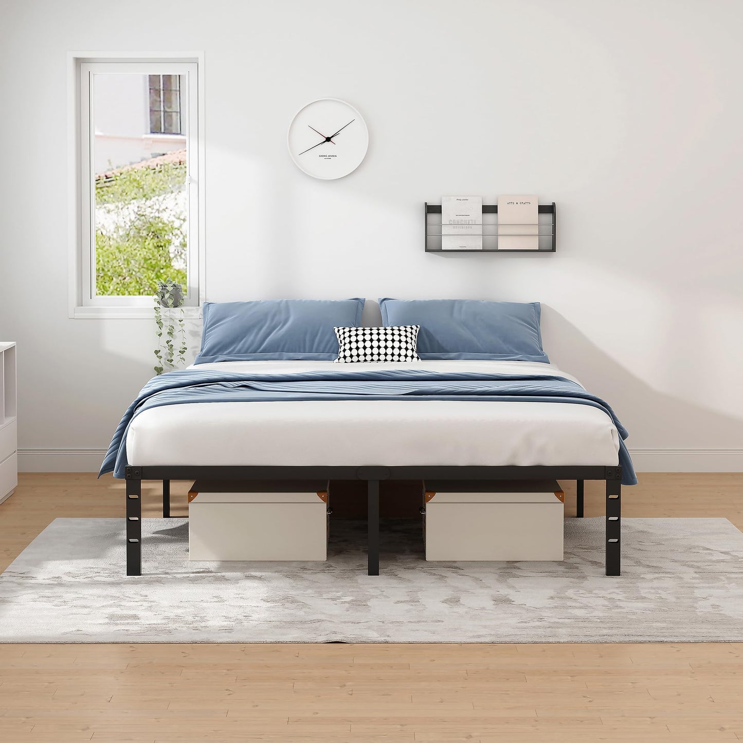 NEW JETO Metal Bed Frame-Simple and Atmospheric Metal Platform Bed Frame, Storage Space Under The Bed Heavy Duty Frame Bed, Sturdy King Size Bed Frame, Suitable for Bedroom, King