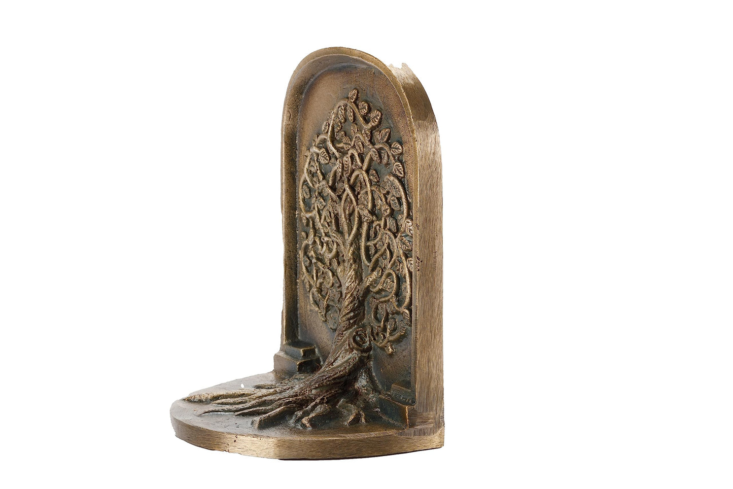 CRAFTSMAN ROAD Tree of Life Bookends, Antique Brass, 2 Decorative Bookends for Shelves or Bookcase, Cast Iron, Non-Skid Heavy Bookends, Home Décor Gift