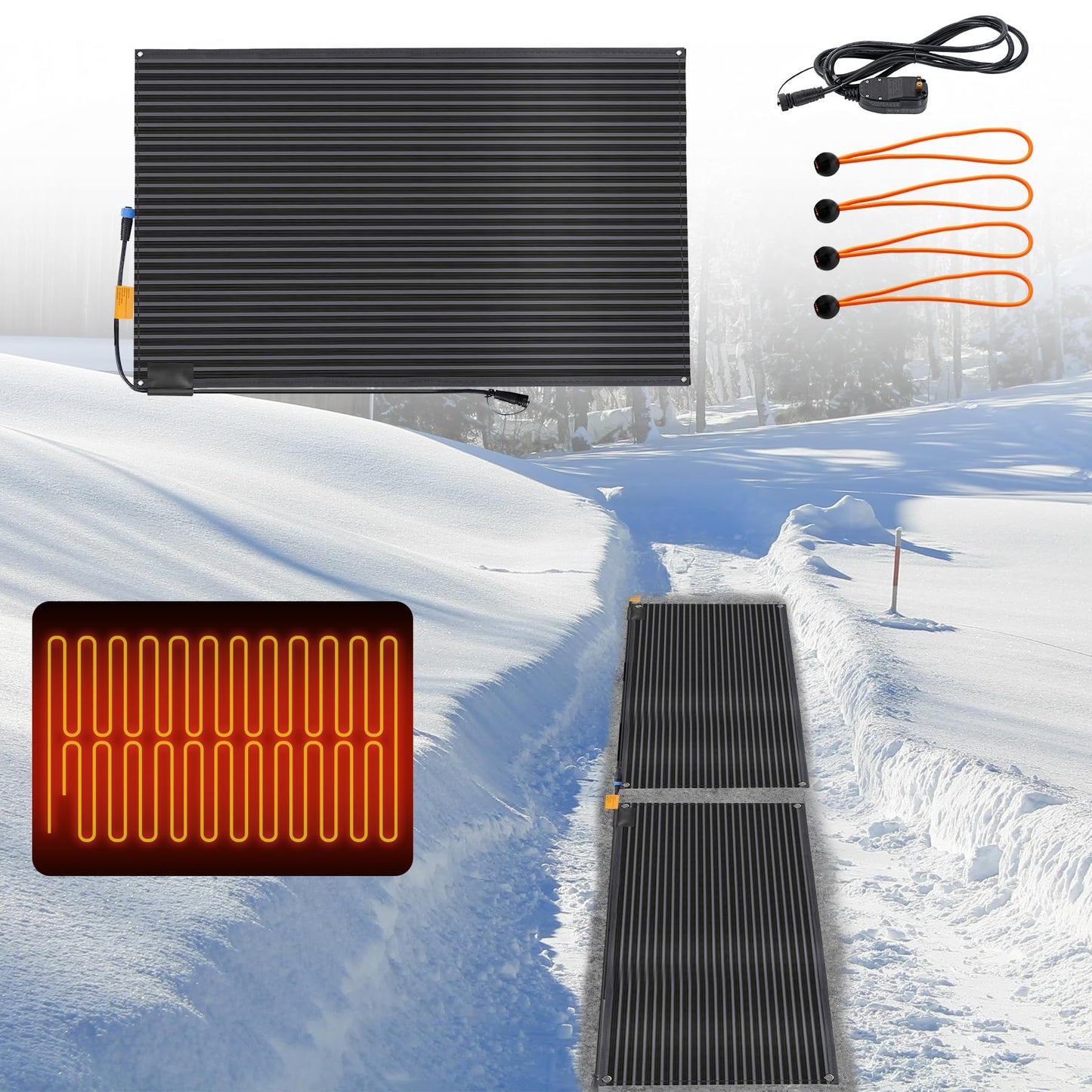 Toriexon Snow Melting Mats Outdoor 36 x 60 inch, No Slip Heated Outdoor Mats 608W 120V, Heated Driveway Mats with Power Cord, IPX5 Waterproof, UL and ETL Certificate for Most Entranceways