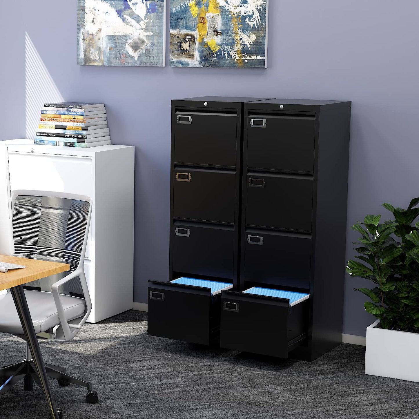 Fesbos 4 Drawers Vertical File Cabinets - Lateral Filing Cabinets - Metal Steel Lockable Storage Cabinets for Home Office to Hanging Files Letter/Legal/F4/A4 Size
