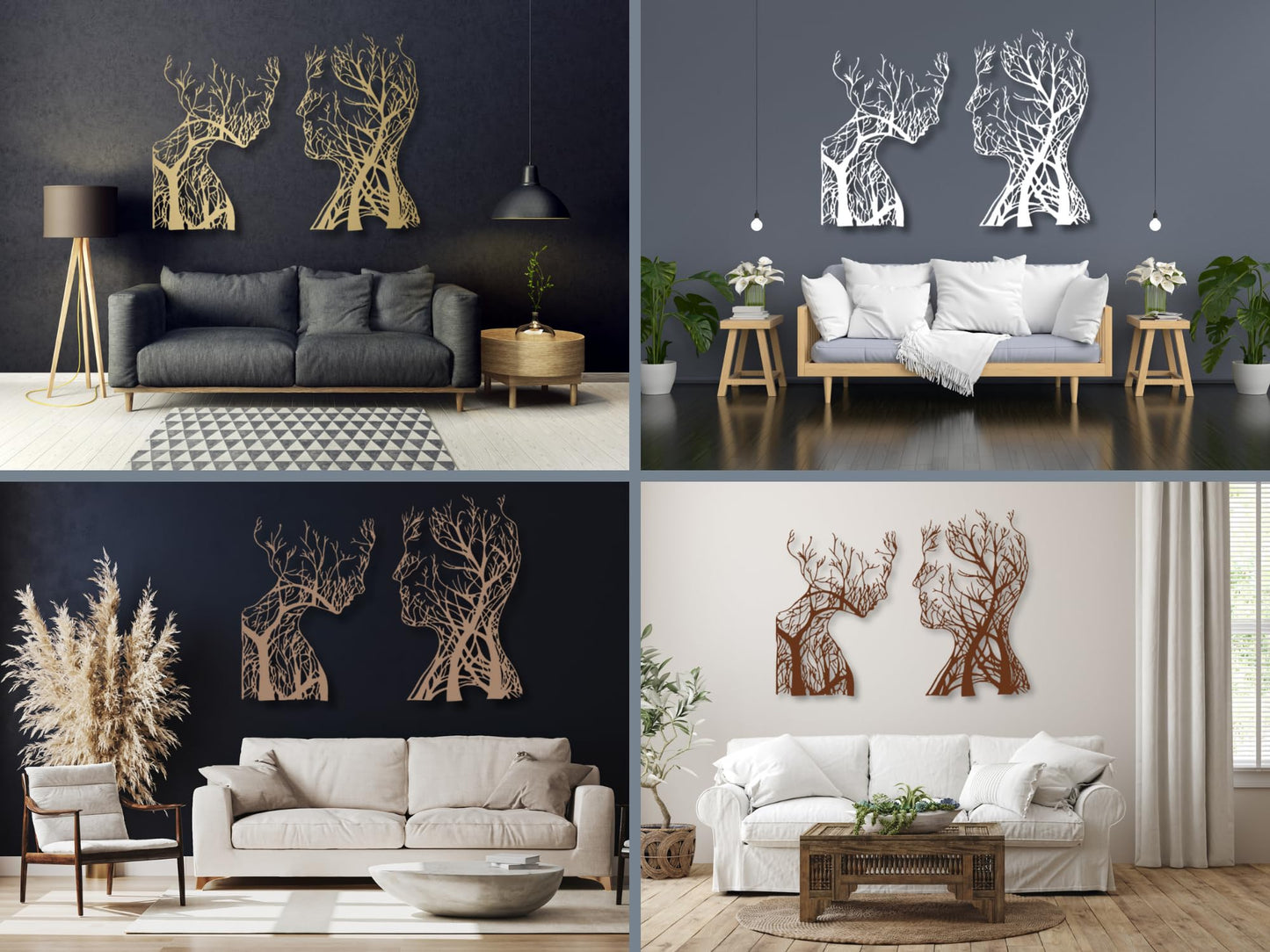 VAILLA Tree of Life Wooden Wall Art Abstract Tree Man Woman Face Large 3D Wall Decor Set of 2 Wall Hanging Sculpture Modern Wall Home Decoration 3D Textured Sculptures for Living Room Bedroom Office Dinnig Room