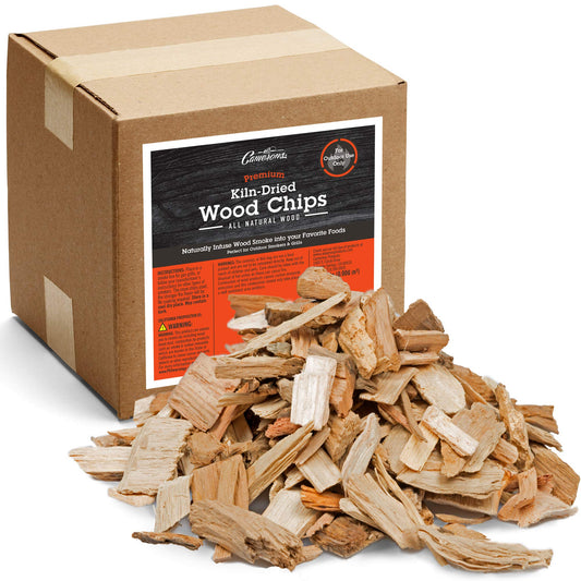 Camerons All Natural Oak Wood Chips for Smoker - 420 Cu. in. Box, Approx 5 Pounds - Kiln Dried Coarse Cut BBQ Grill Wood Chips for Smoking Meats - Barbecue Smoker Accessories - Grilling Gifts for Men