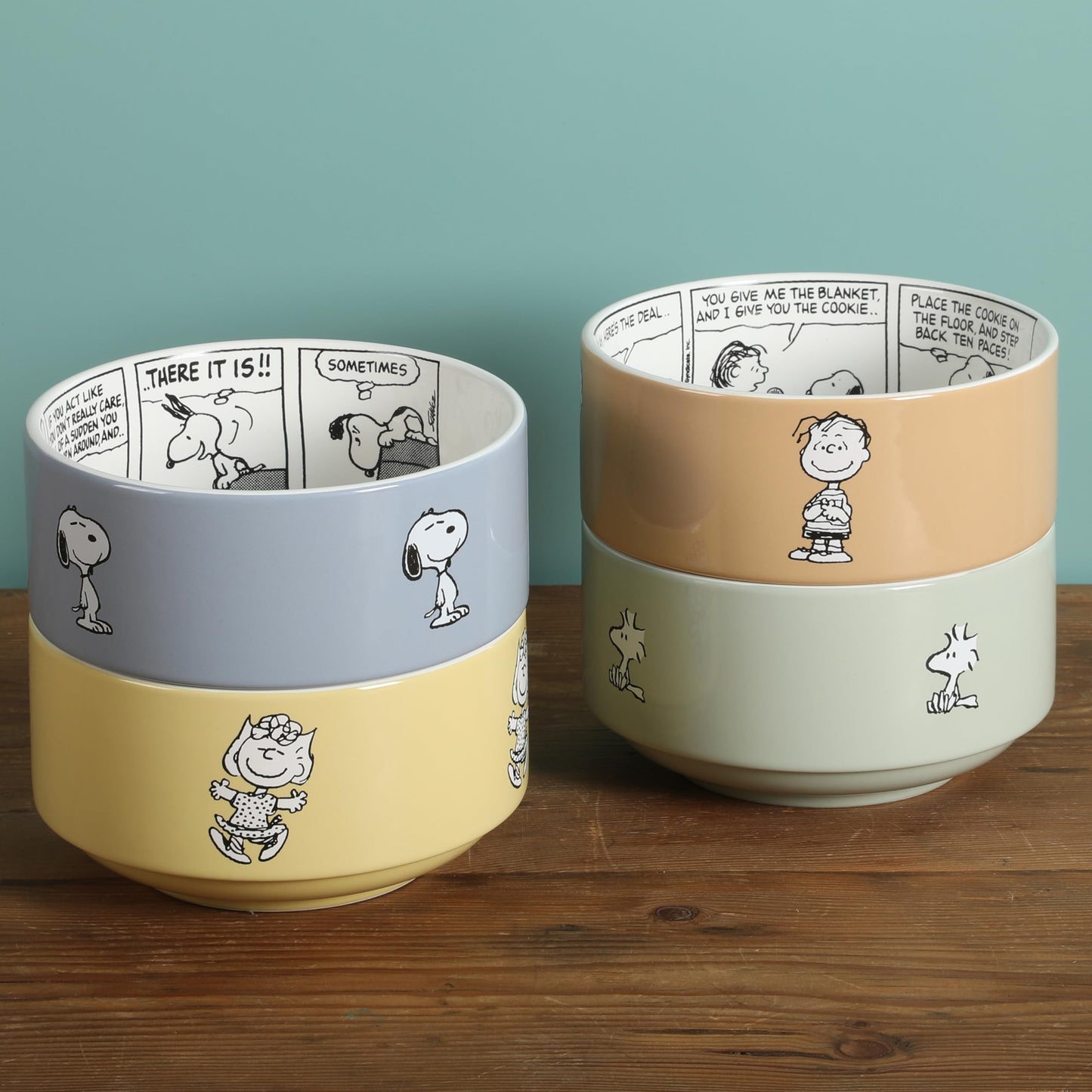 Peanuts Snoopy Bonbon Bites 4 Piece 5.5" Decorated Stoneware Ceramic Stackable Bowl Set