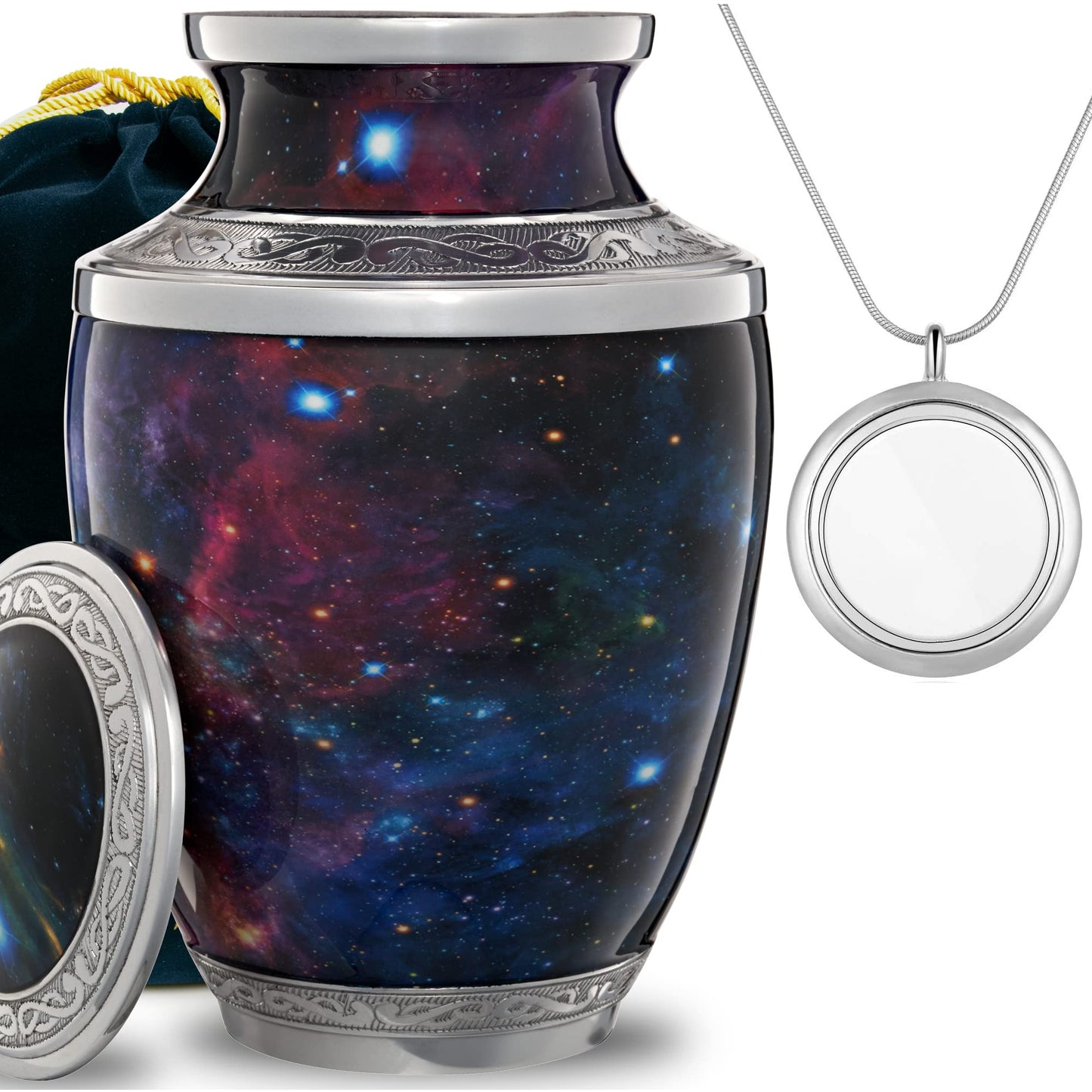 Olivia Memorials Galaxy Cremation Urn for Ashes Human Adult - Free Pendant Necklace - Stars Space Cosmic Funeral Decorative Urn for Women Men, Female Male, Carefully Handcrafted