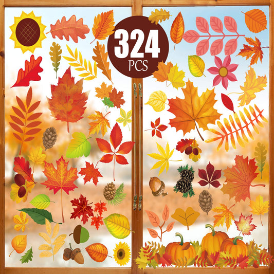 Funnlot Fall Decorations-Fall Window Clings, Thanksgiving Window Clings for Glass 324 PCS Fall Window Stickers Decorations Fall Decor for Home Office Classroom