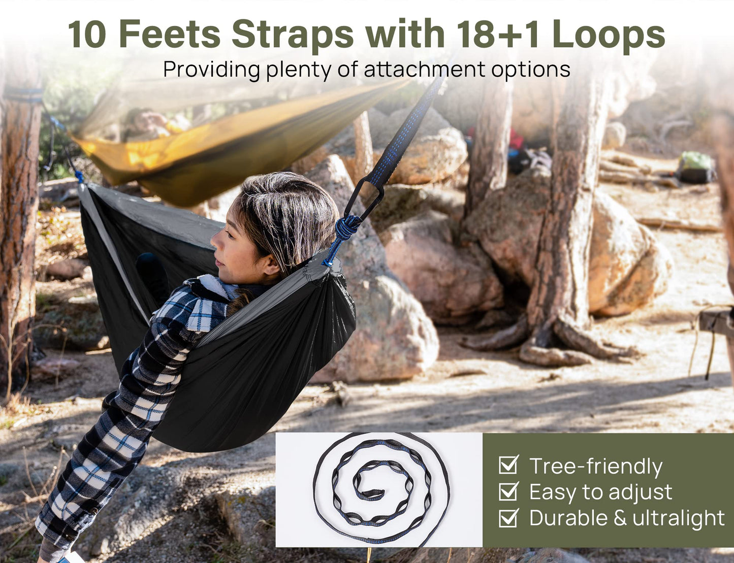 Kootek Camping Hammock 500 lbs Capacity, Camping Essentials, Lightweight Portable Double Hammock with Tree Straps, Camping Gear for Outside Hiking Camping Beach Backpack Travel