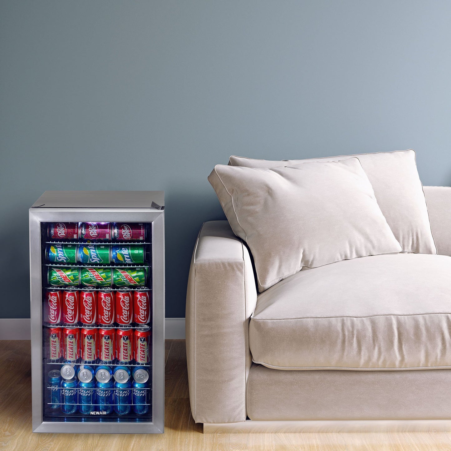 NewAir Beverage Refrigerator Cooler | 126 Cans Free Standing with Right Hinge Glass Door | Mini Fridge Beverage Organizer Perfect For Beer, Wine, Soda, And Cooler Drinks
