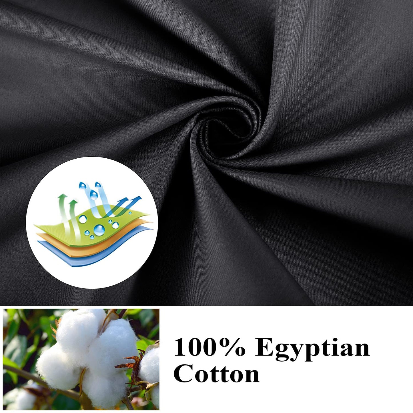 Twin Size Fitted Sheet Only Black, 100% Egyptian Cotton 600 Thread Count, 16" Deep Pocket Premium Cotton Mattress Sheet (1 Bottom Sheet Only)