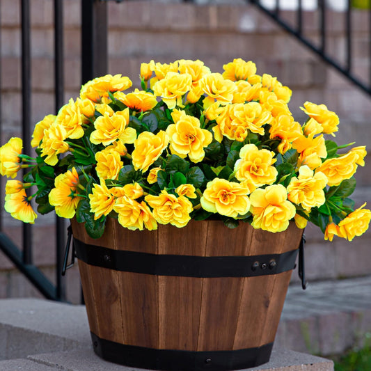 Ivydale Artificial Fake Fall Flowers Plants for Outdoor Outside, Faux Silk Yellow Camellia UV Resistant Look Real for Autumn Planter Pot Porch Patio Balcony Garden Yard, 3 Bundles