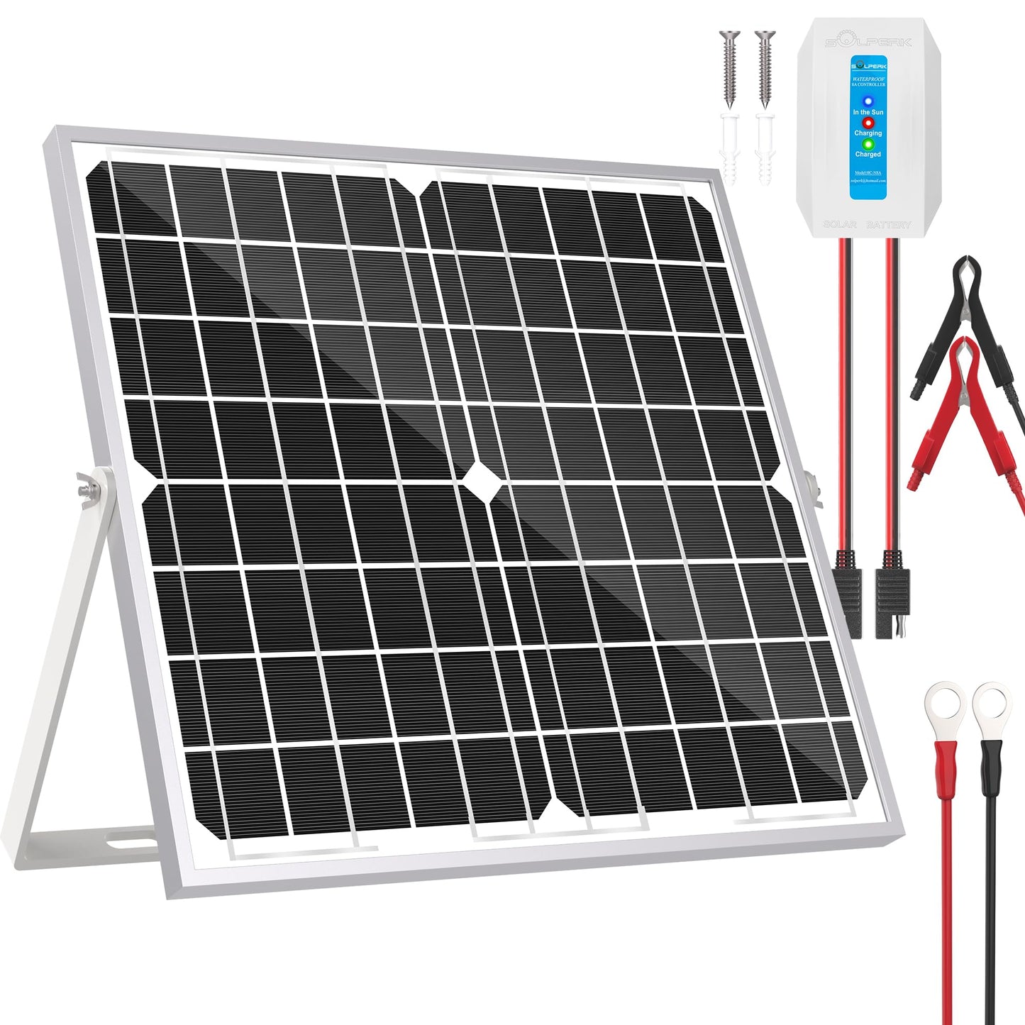 SOLPERK Solar Panel Kit 20W 12V, Solar Battery Trickle Charger Maintainer + Upgrade Controller + Adjustable Mount Bracket for Boat Car RV Motorcycle Marine Automotive