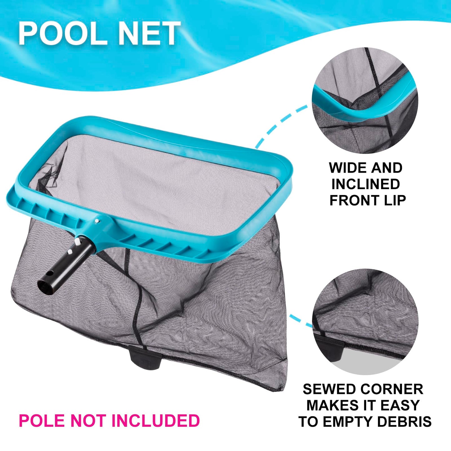 Sepetrel Deluxe Swimming Pool Cleaning Kit Including 2 Brush Heads, 2 Pool Skimmer Nets(NO Pole)