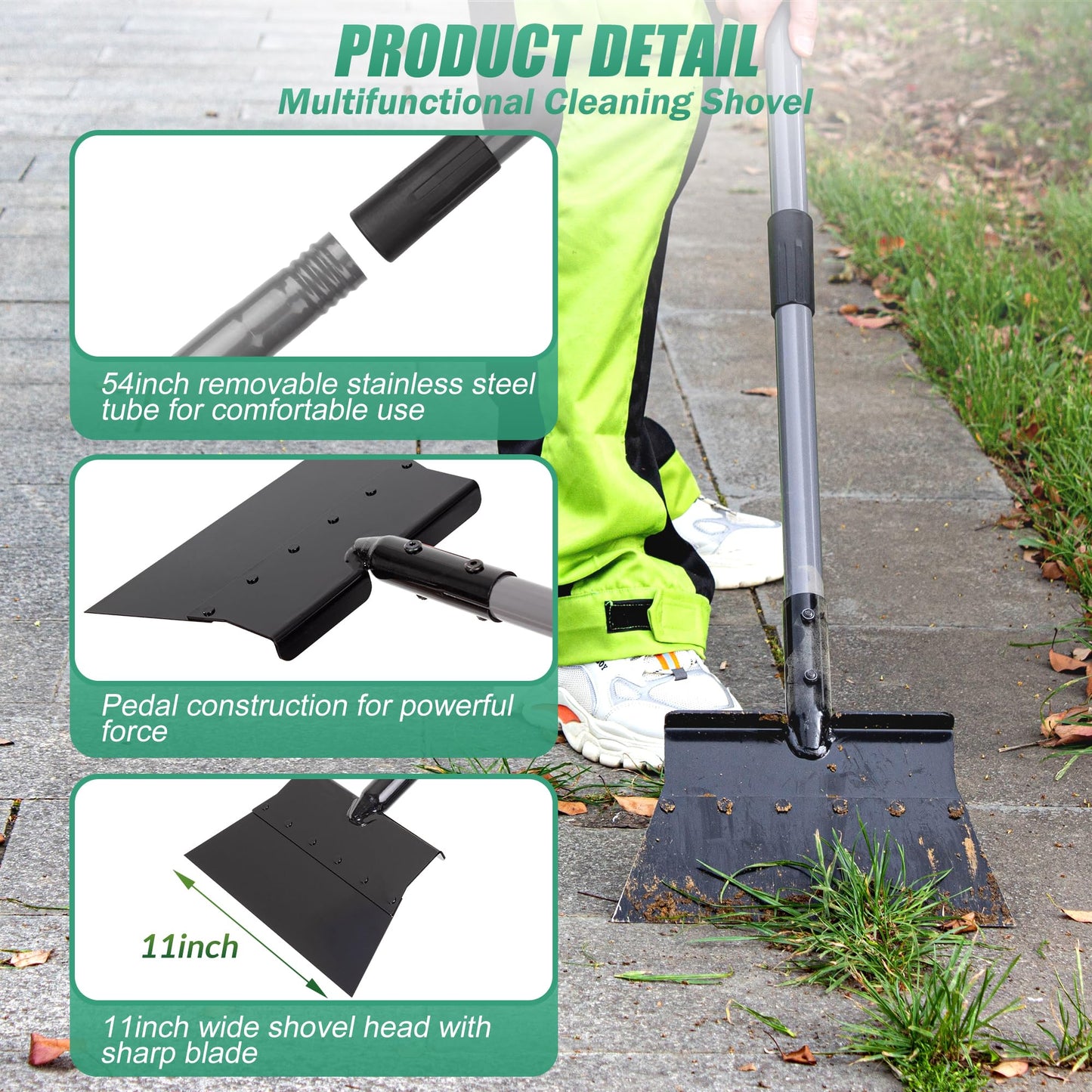 Suchtale Multifunctional Garden Cleaning Shovel, Heavy Duty Steel Flat Shovel with 54" Adjustable Handle, Gardening Scraper Shovel, Outdoor Spade Tool for Weeding, Lawn Edging, Digging, Ice Removal