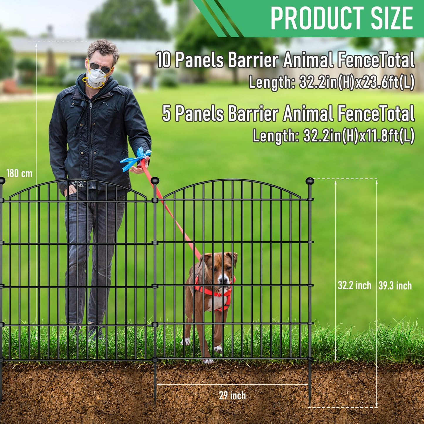 10 Panels Garden Fence Dog Fence Outdoor for Yard,32 in (H) X 23.6 Ft(L),Garden Fencing,Temporary,Fence Panels,No Dig Fence,Outdoor Dog Fence,Garden Fences and Borders for Dogs,Privacy Fence Screen