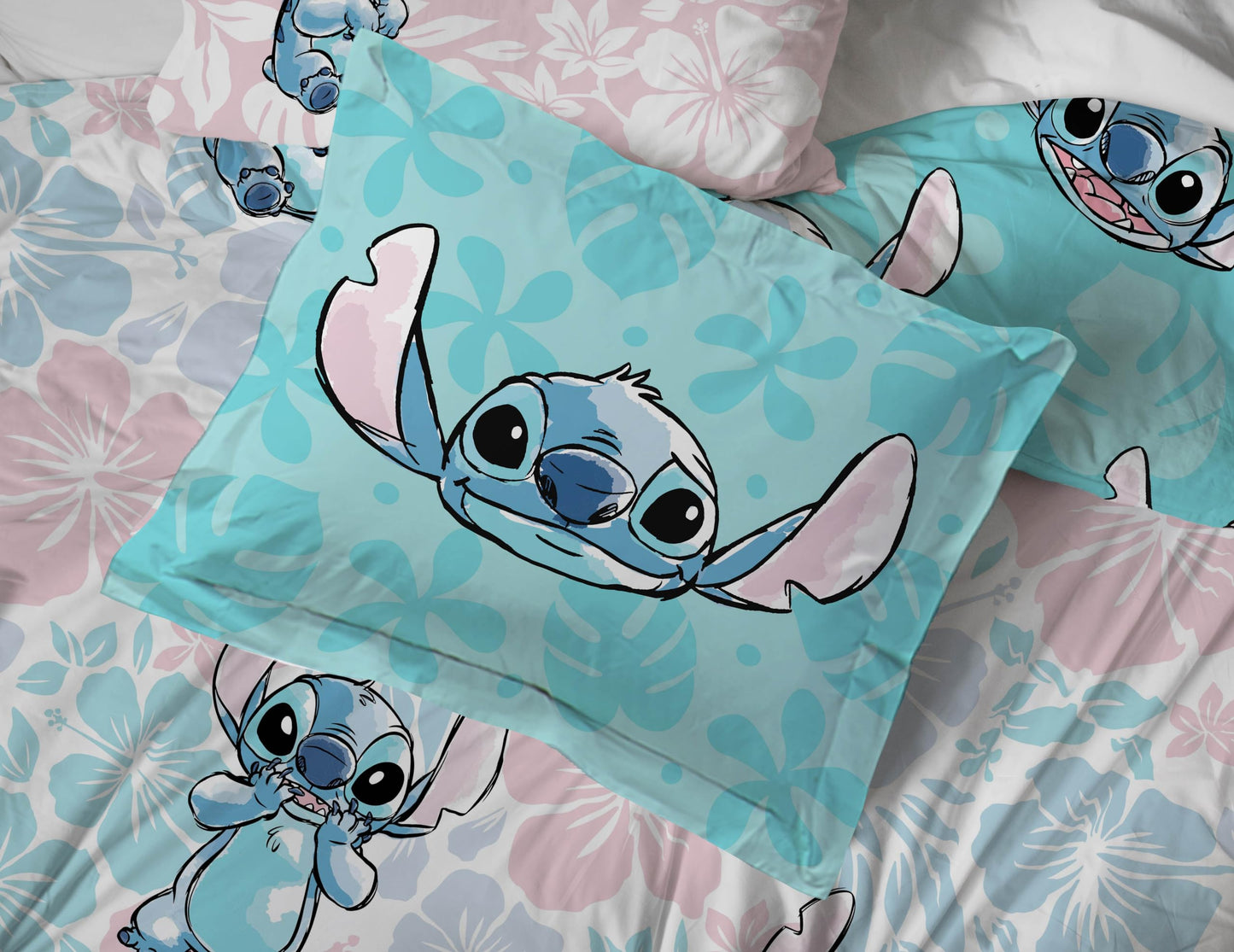 Jay Franco Disney Lilo & Stitch Twin Comforter Set - 5 Piece Bedding Includes Sheet Set & Pillow Covers - Super Soft Kids Floral Bedding