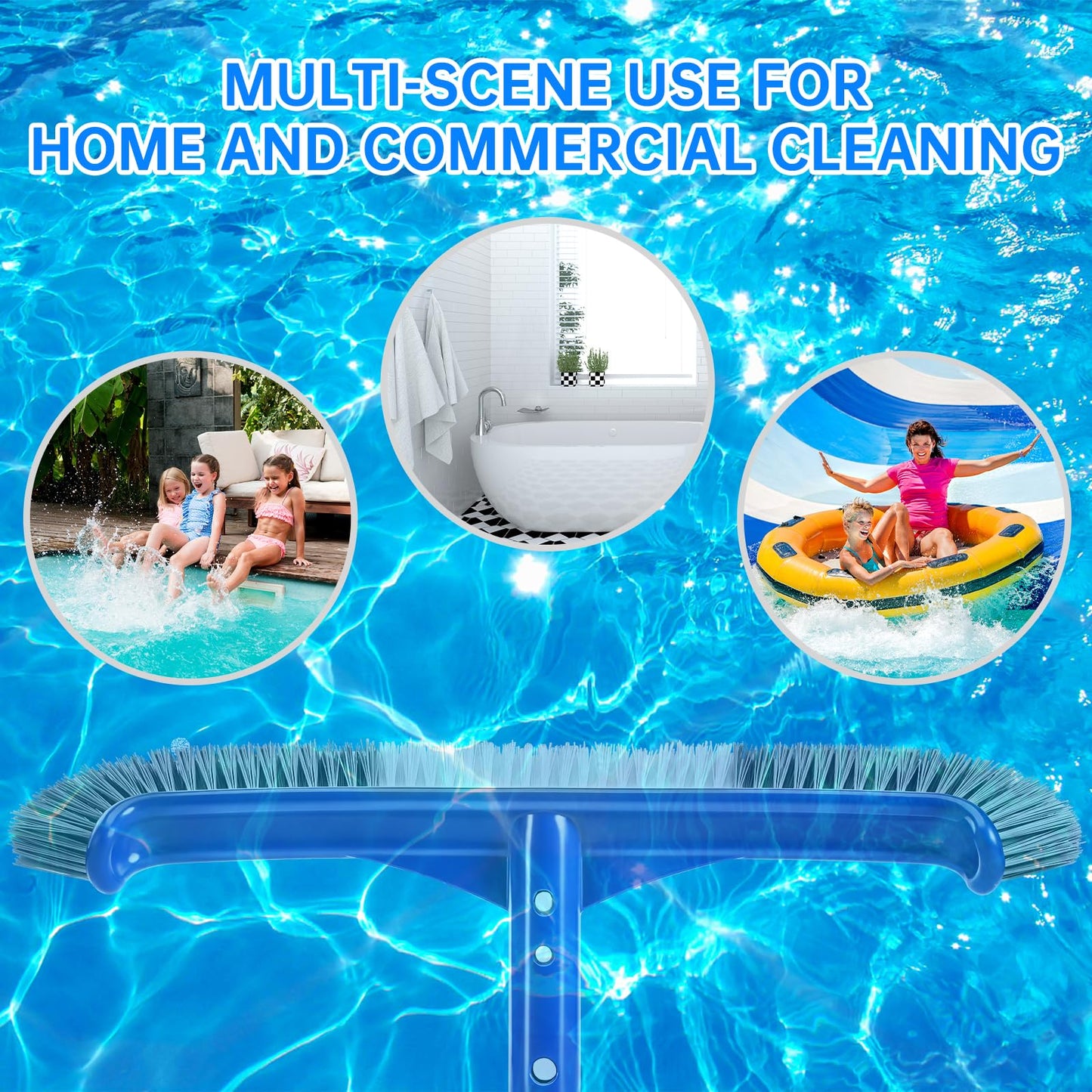 Pool Brush Head, 17.5" Pool Brushes for Cleaning Pool Walls, Curved Ends High-Efficiency Pool Scrub Brush,Premium Nylon Bristles Pool Brush with EZ Clip